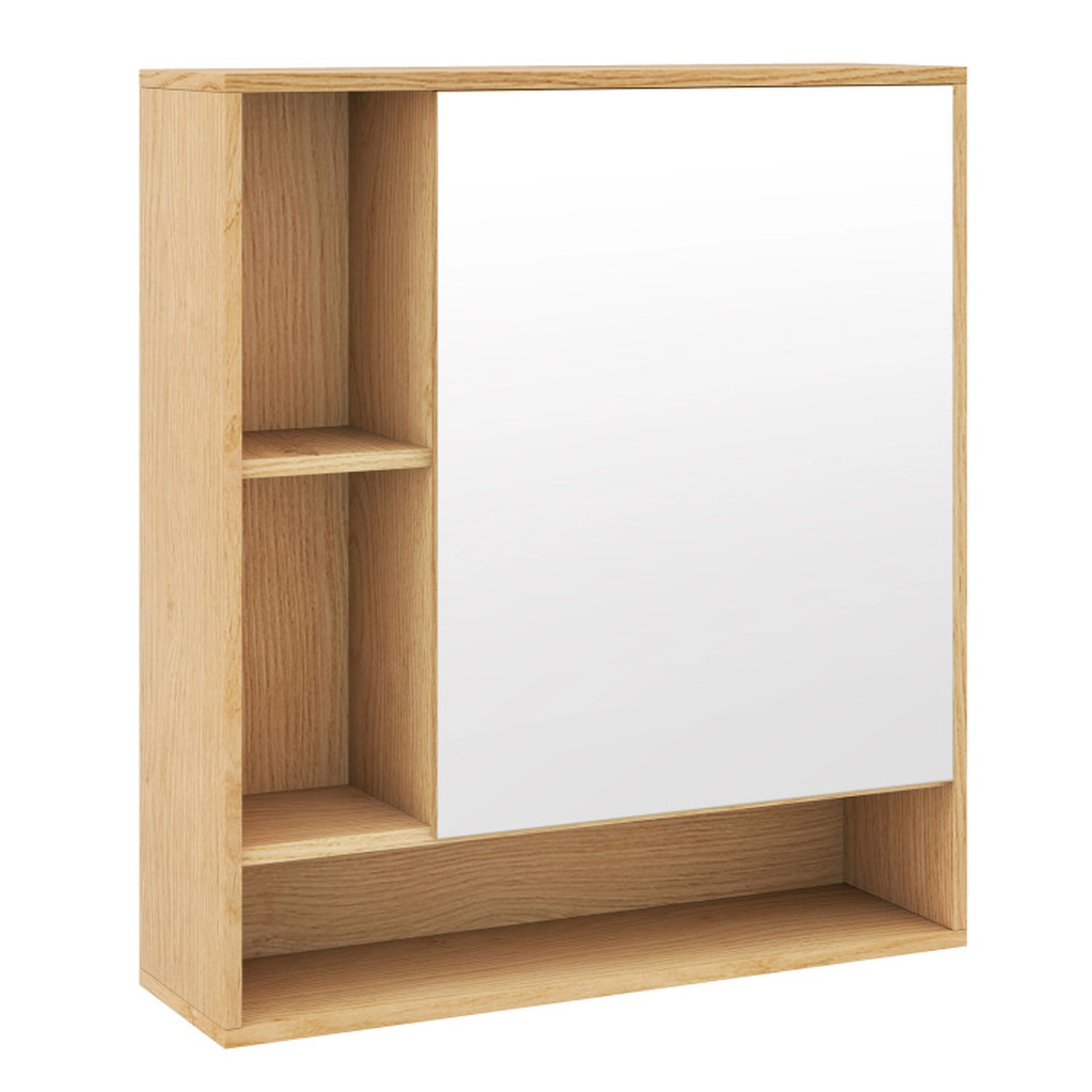 SUGIFT Wall Mounted Bathroom Cabinet with Mirror Single Door 176-lb Capacity Natural Color with Shelves and Open