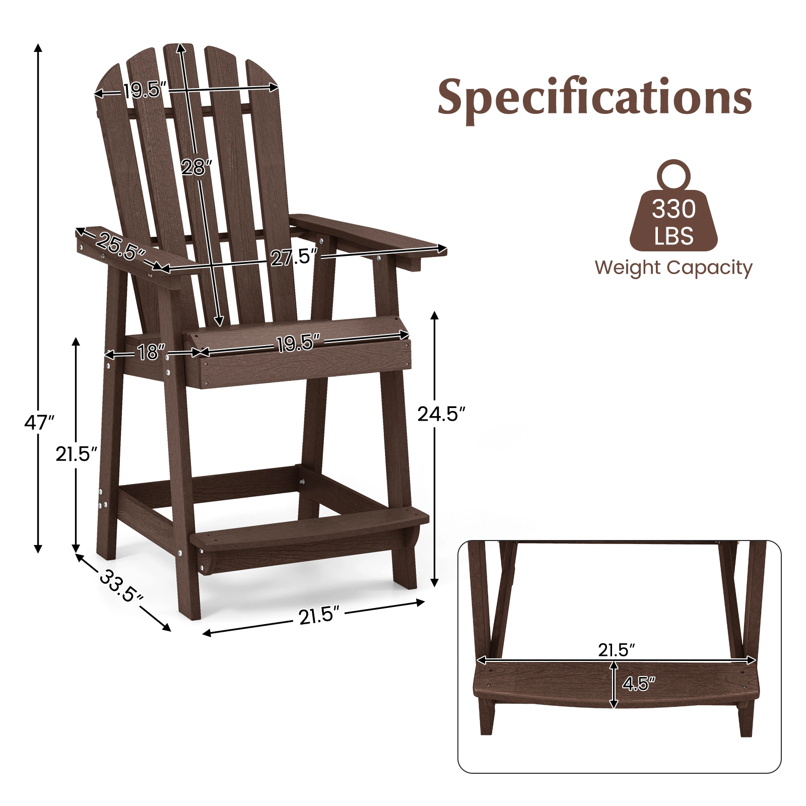 Hivvago HDPE Outdoor and Indoor Chair with Armrests Built-in Footrest