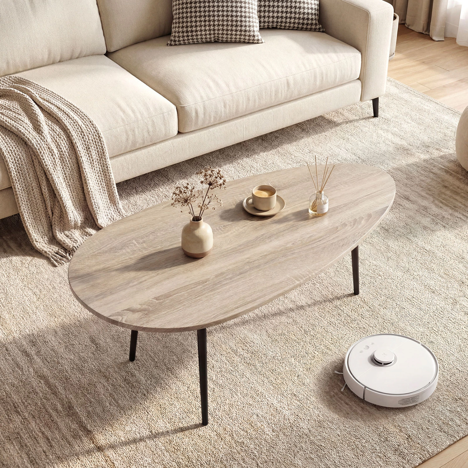 Glintex 42.5-Inch Oval Coffee Table with Metal Legs and Rounded Edges