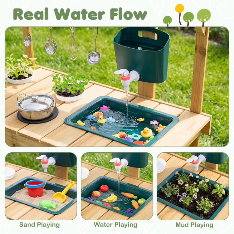 Hivvago Kids Mud Kitchen Wooden Play Kitchen with Planter Box
