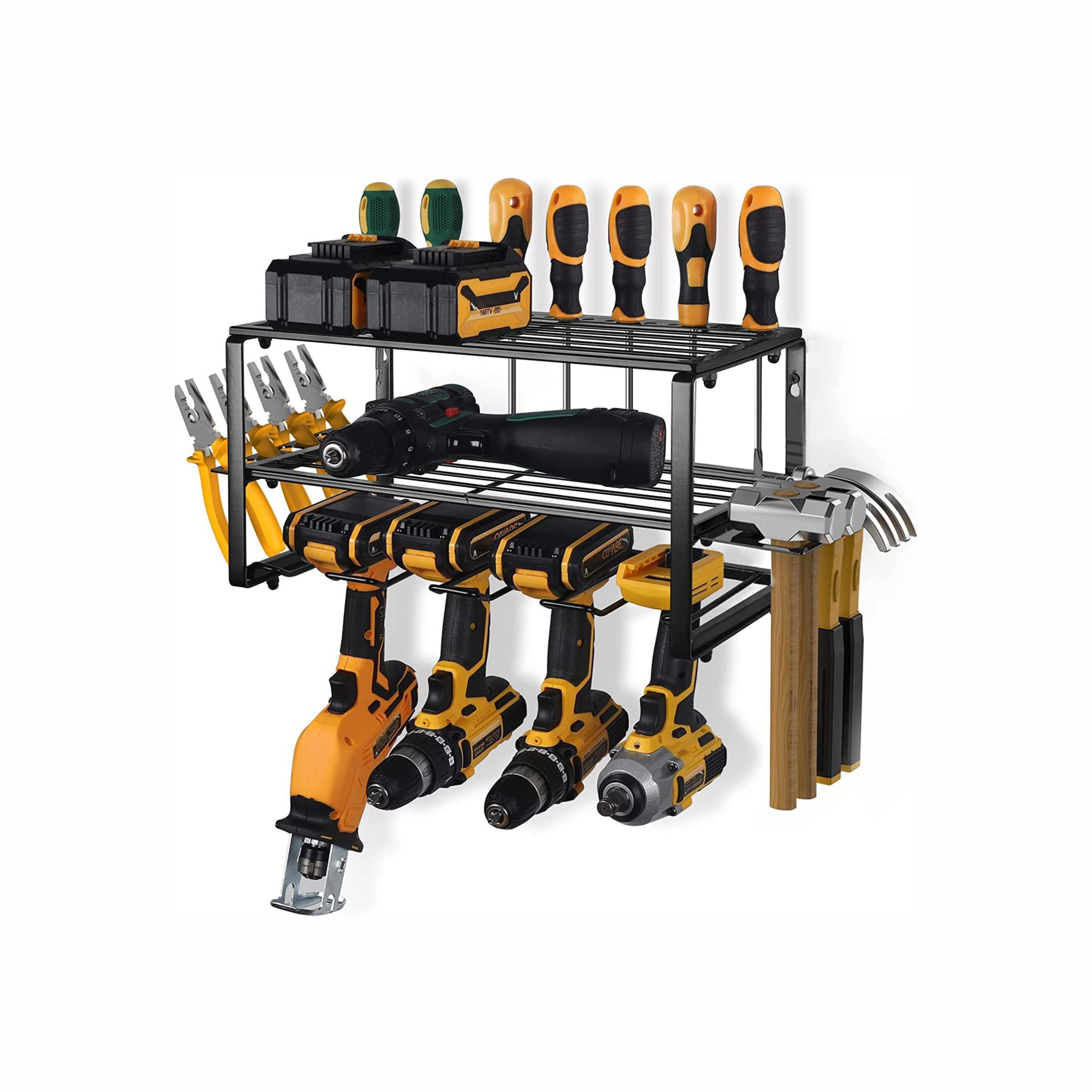Mega Casa Heavy-Duty Wall-Mount Tool Organizer – 4 Drill Slots, Sturdy Steel Frame