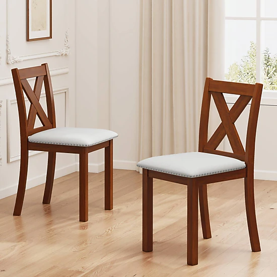 LJG Wooden Dining Chair Set of 2 with Padded Seat and Curved Back