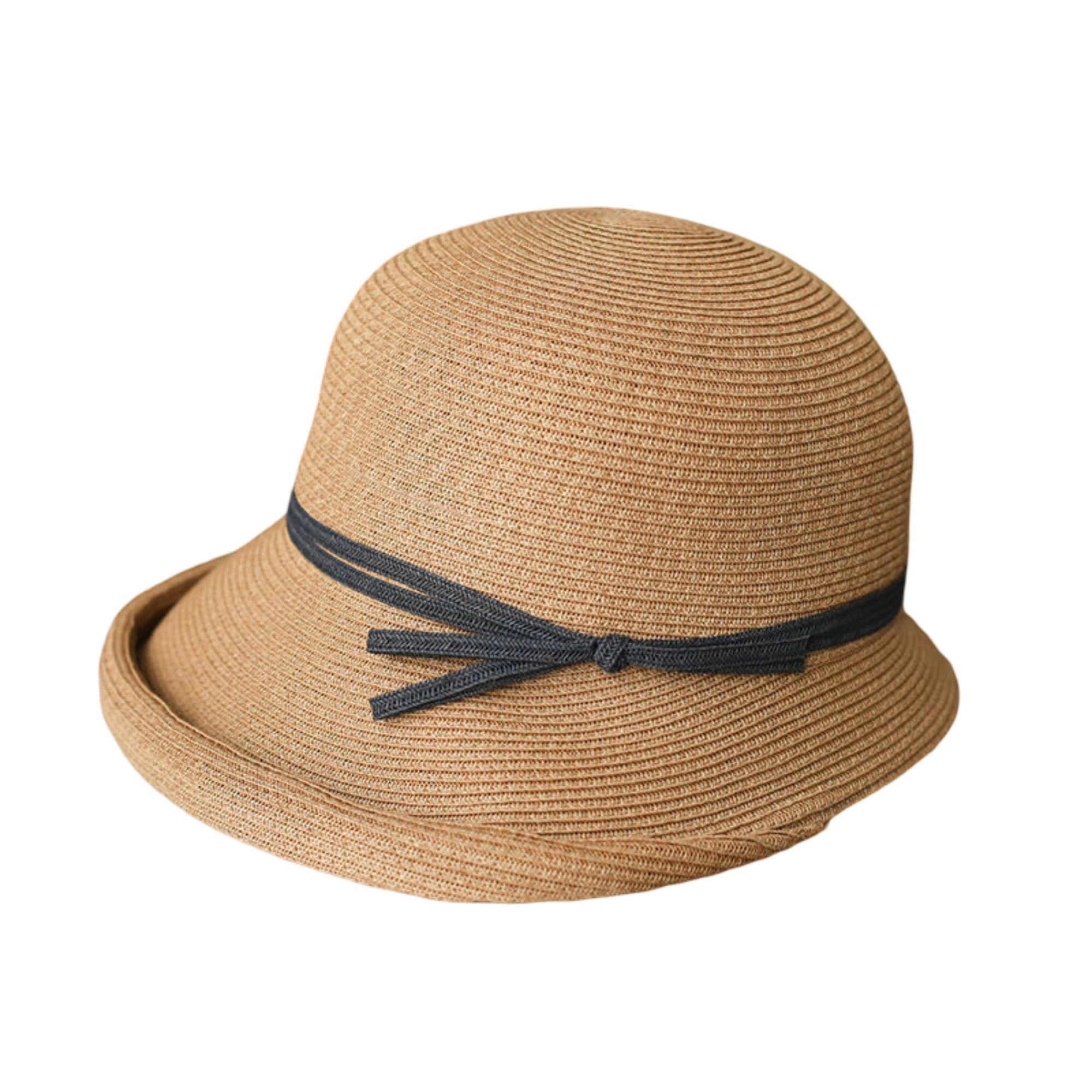 Anna-Kaci Women's Womens Packable Straw Cloche Hat with Ribbon Band