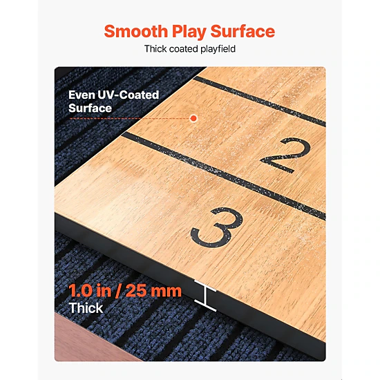 HONGGE Shuffleboard Table Shuffleboard Shuffle Board with Scratch-Resistant Playfield 8 Pucks Wax Brush for Family Game