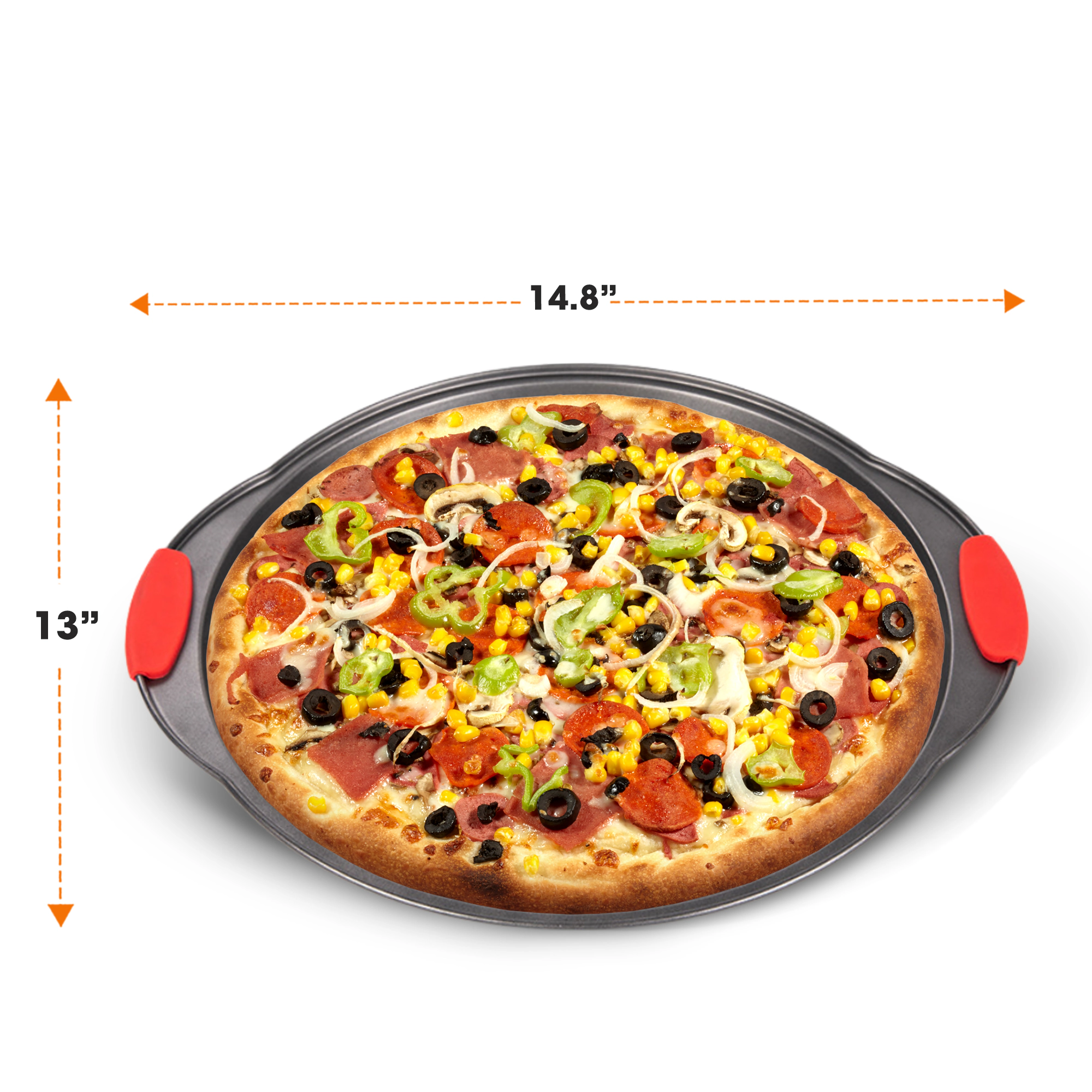 Cheer Collection 13-Inch Perforated Nonstick Pizza Pan with Silicone Grips
