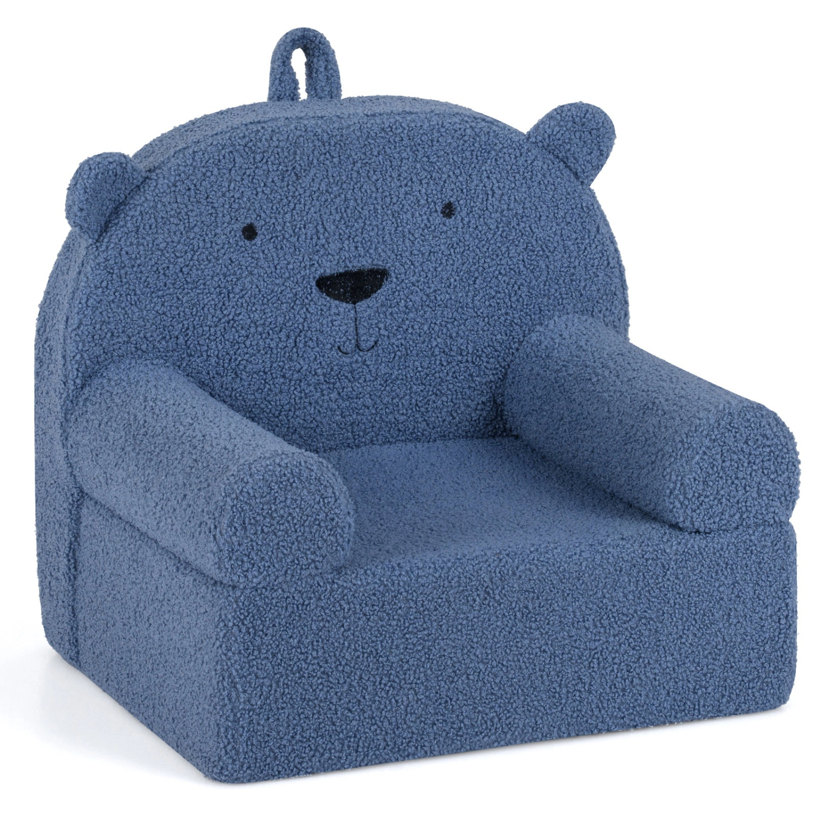 SUGIFT Kids Bear Foam Sofa Chair with Teddy Fleece Fabric Cover 20 x 16 x 18 in Ages 3+ Navy Single Seat