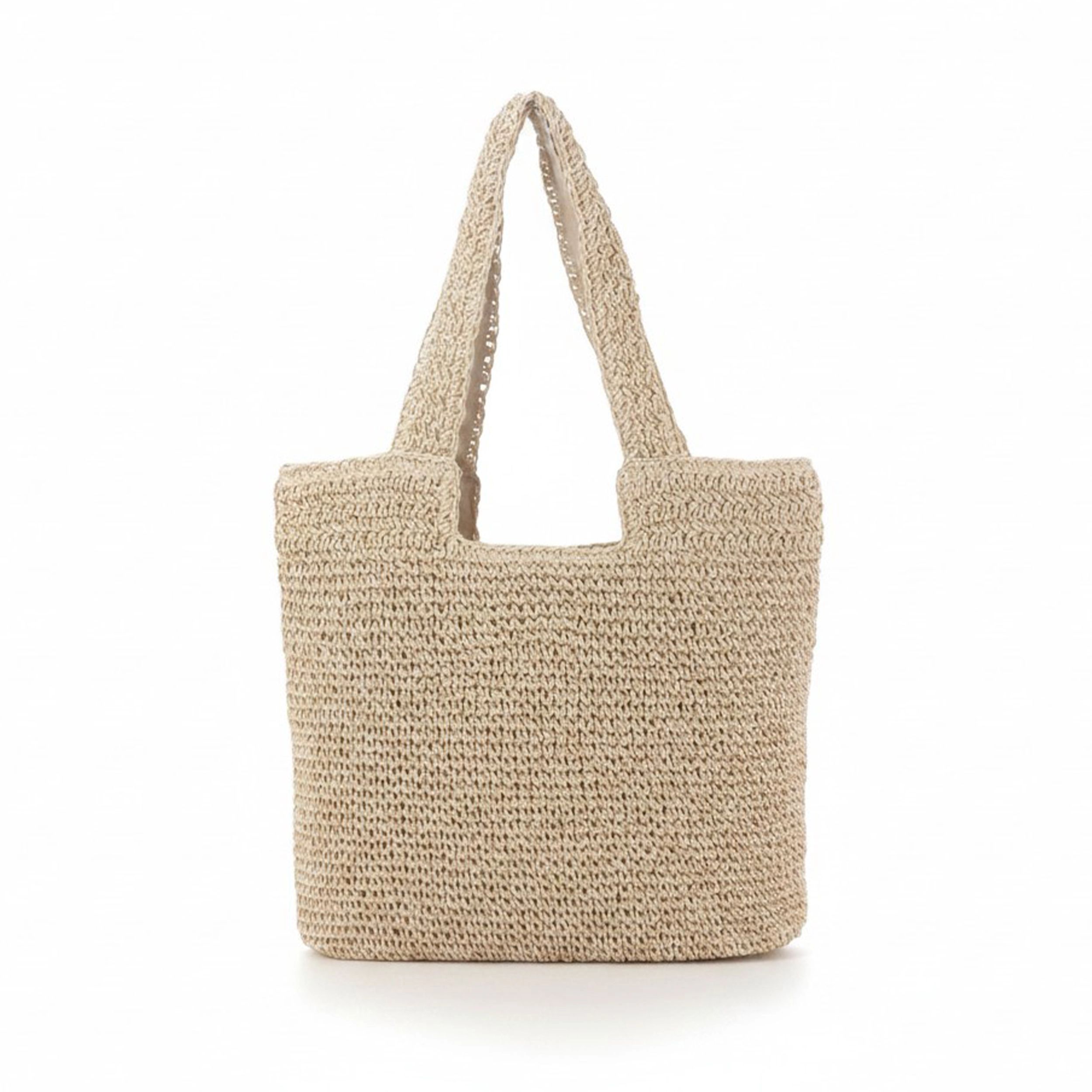Alilang Women's Woven Crochet Tote Bag with Shoulder Straps Lightweight Knit Zipper Pocket, Khaki