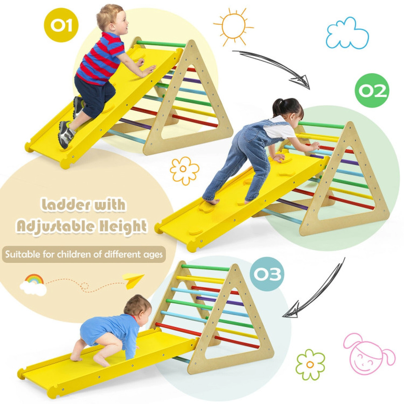 SUGIFT Kids Multicolor 3-in-1 Set of 2 Triangle Climbers with Ramp 31-in W 27.5-in H 132-lb Climber Capacity