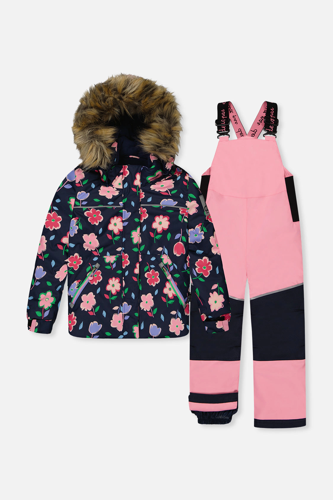Deux par Girls Floral Print Two Piece Discover Snowsuit with Hooded Jacket and Snow Pants