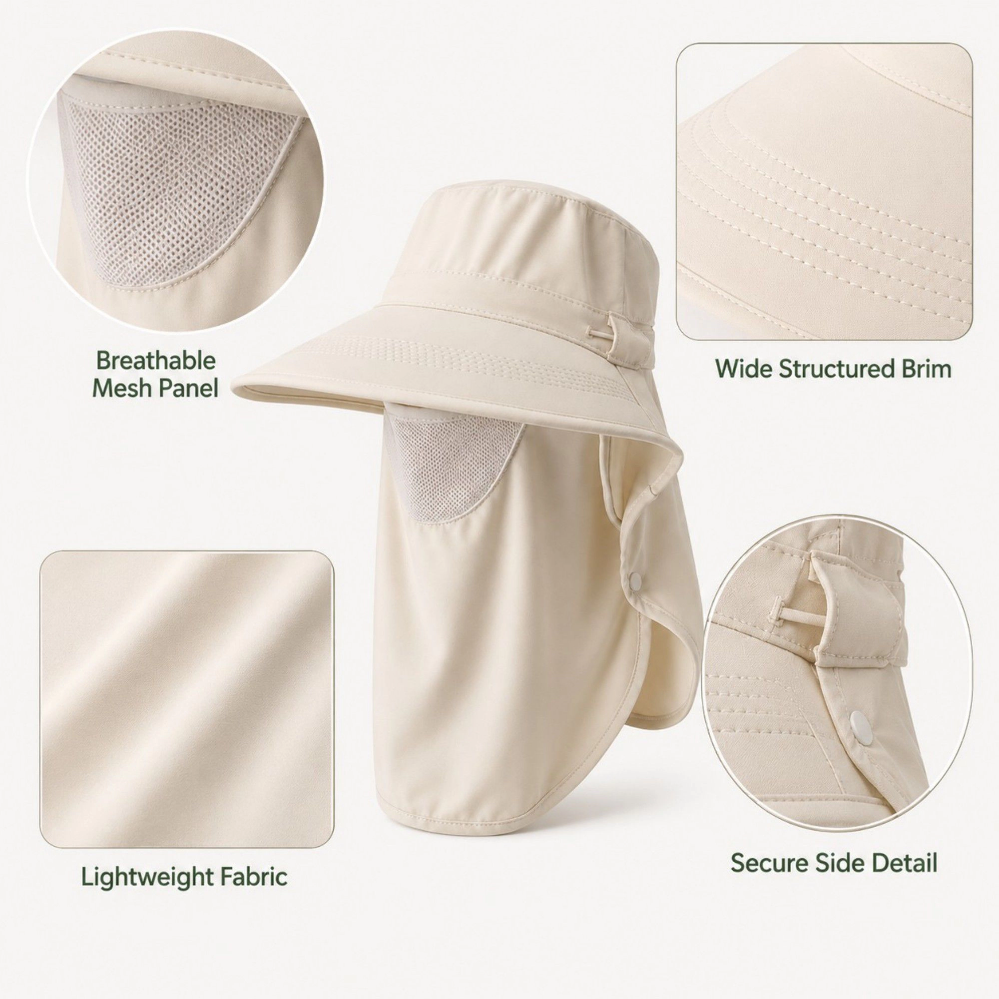 Alilang Women's Wide Brim Sun Hat with Neck Flap Breathable Mesh Panel and Lightweight Outdoor Design