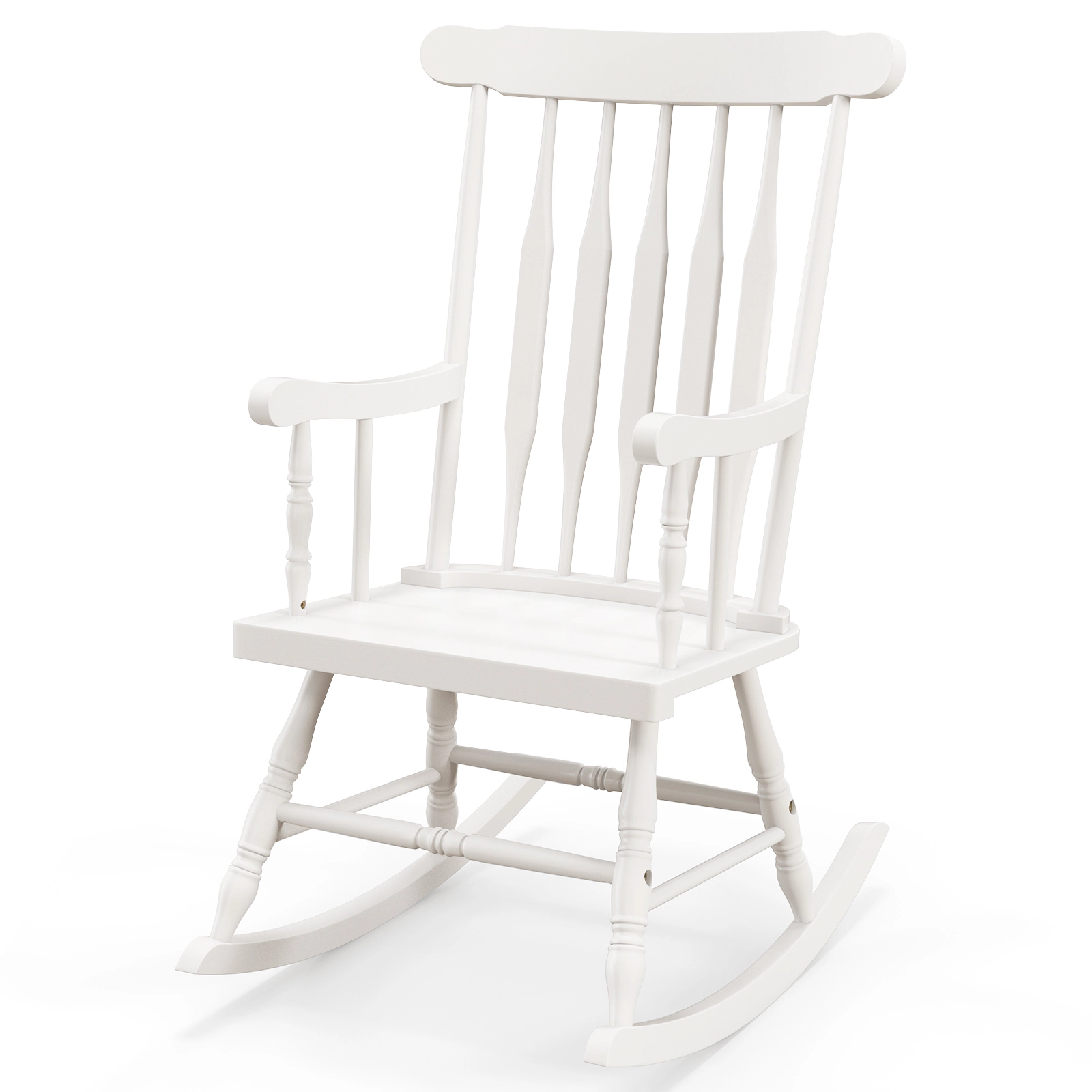 SUGIFT White Solid Rubber Wood Rocking Chair, 300 lb Capacity