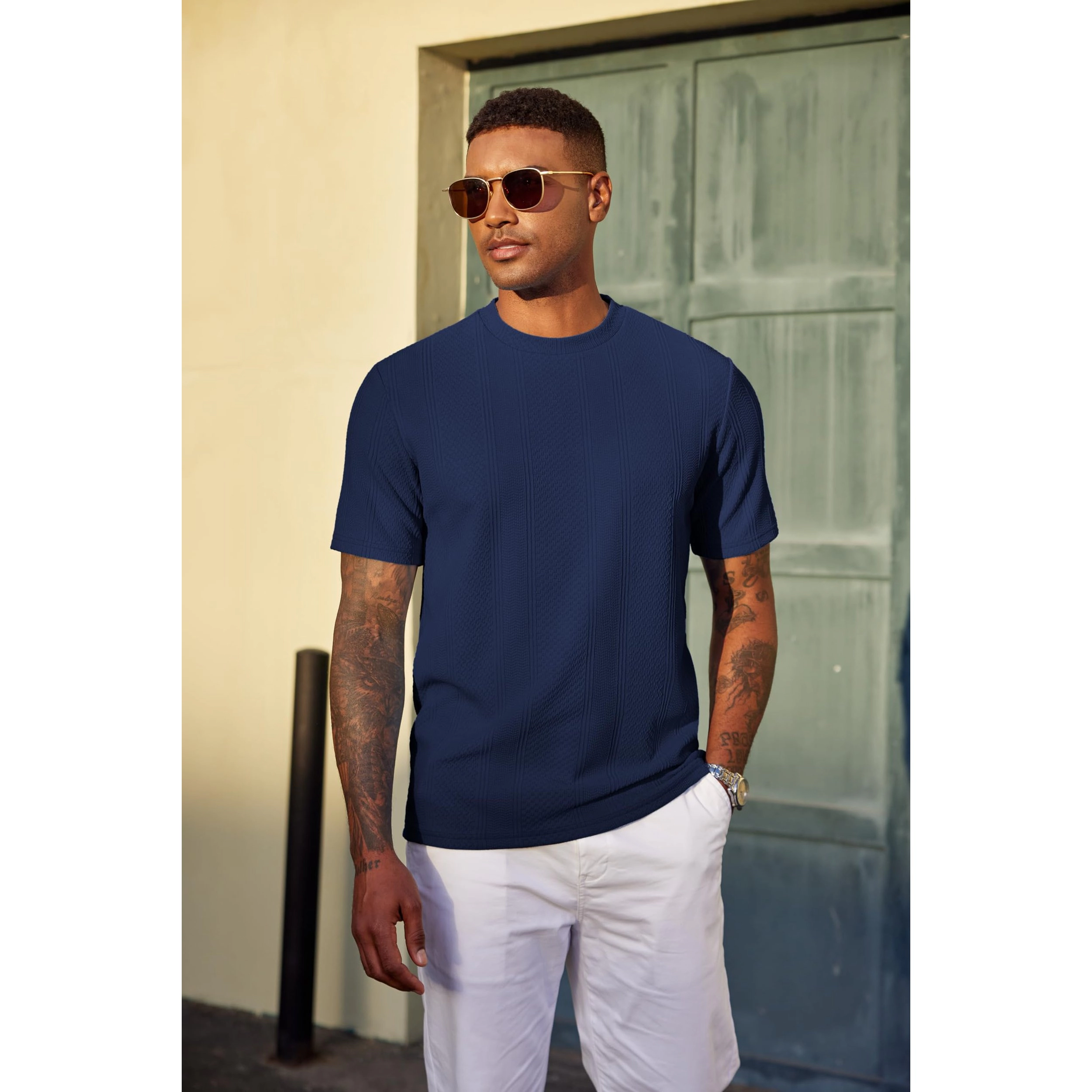 COOFANDY Men's Regular Fit Textured Crew Neck Short Sleeve T-Shirt