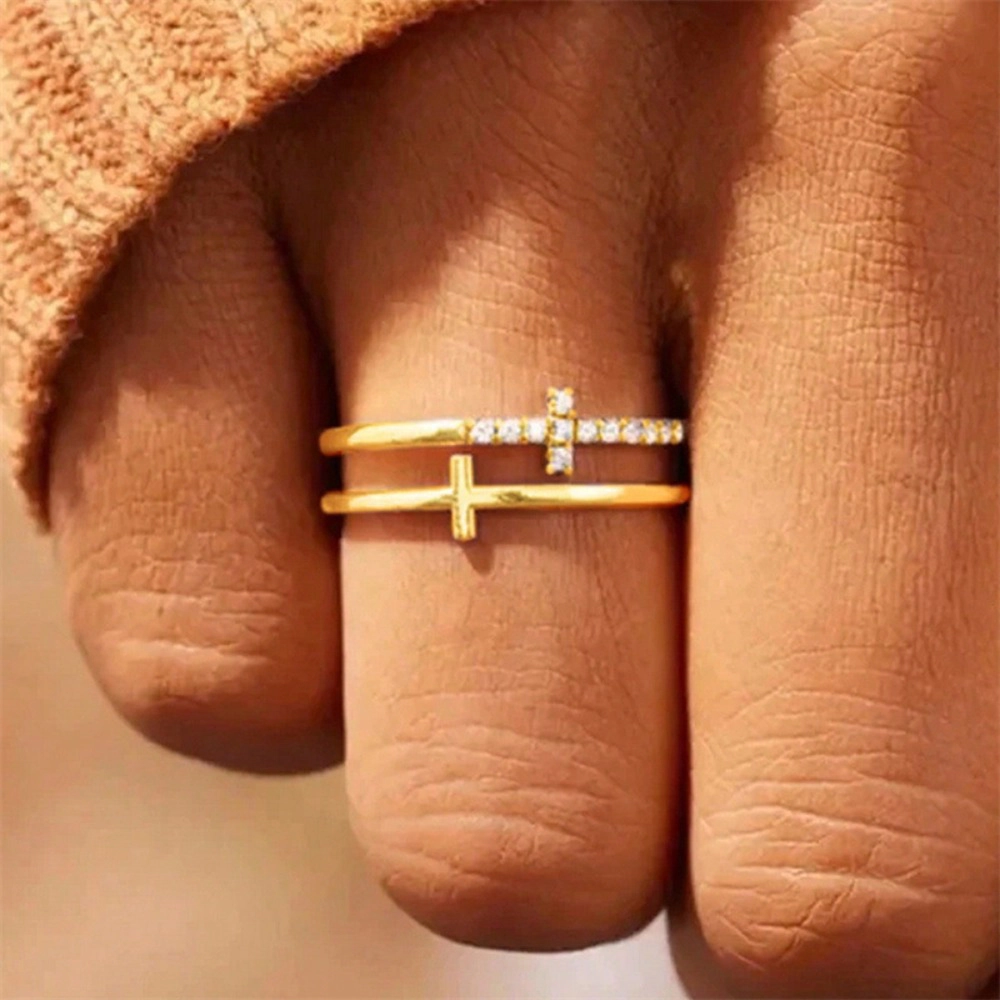 Wardrobe Whimsy Dainty Cubic Zirconia Side Cross Ring for Women