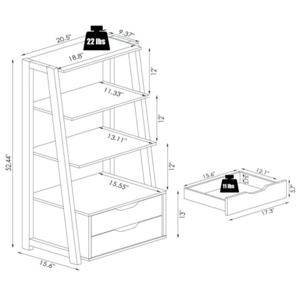Hivvago 4-Tier Ladder Bookshelf Storage Display with 2 Drawers