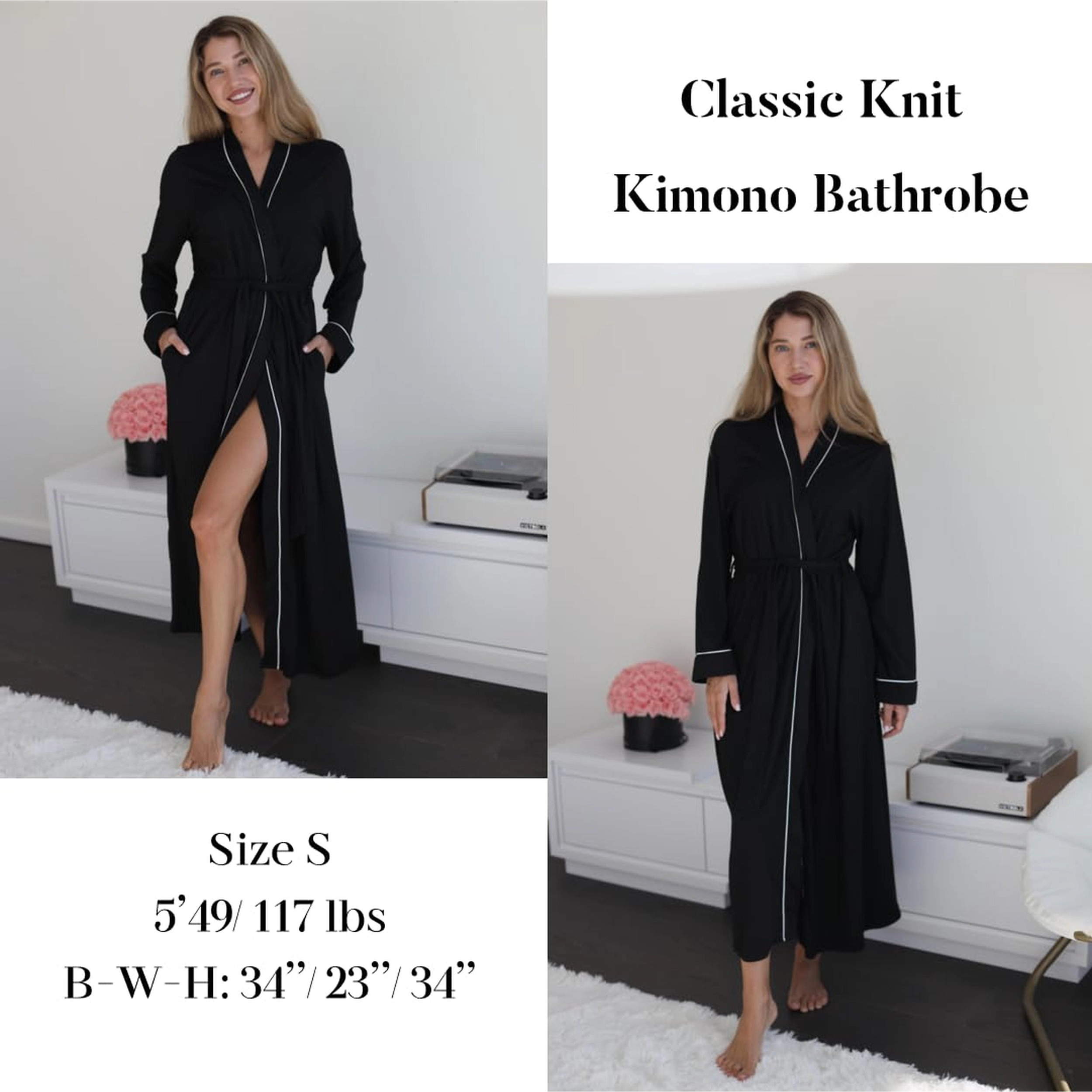 Ekouaer Women's Lightweight Soft Knit Full-Length Robe with Pockets