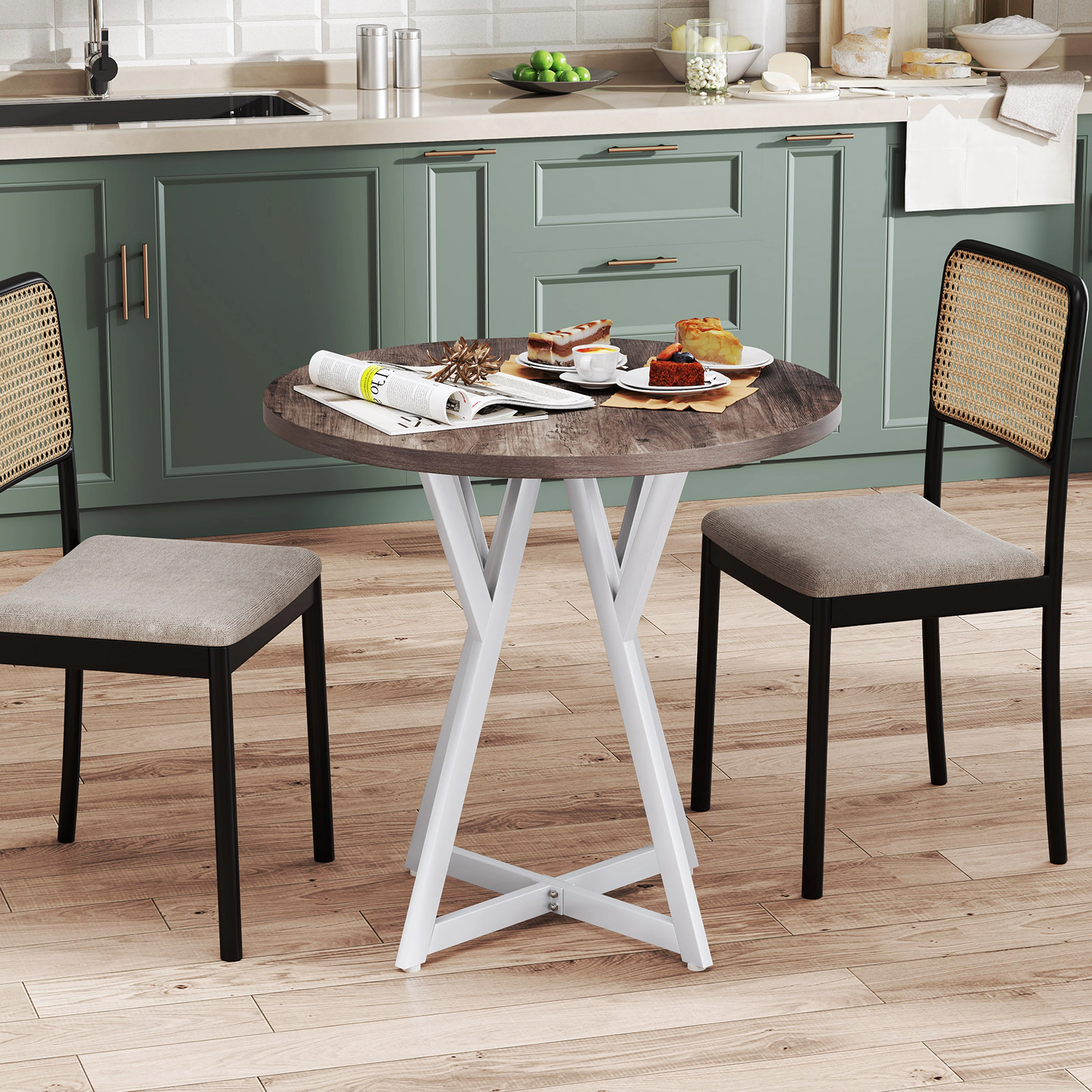 LJG 36 Inch Round Dining Table with Metal Pedestal Base