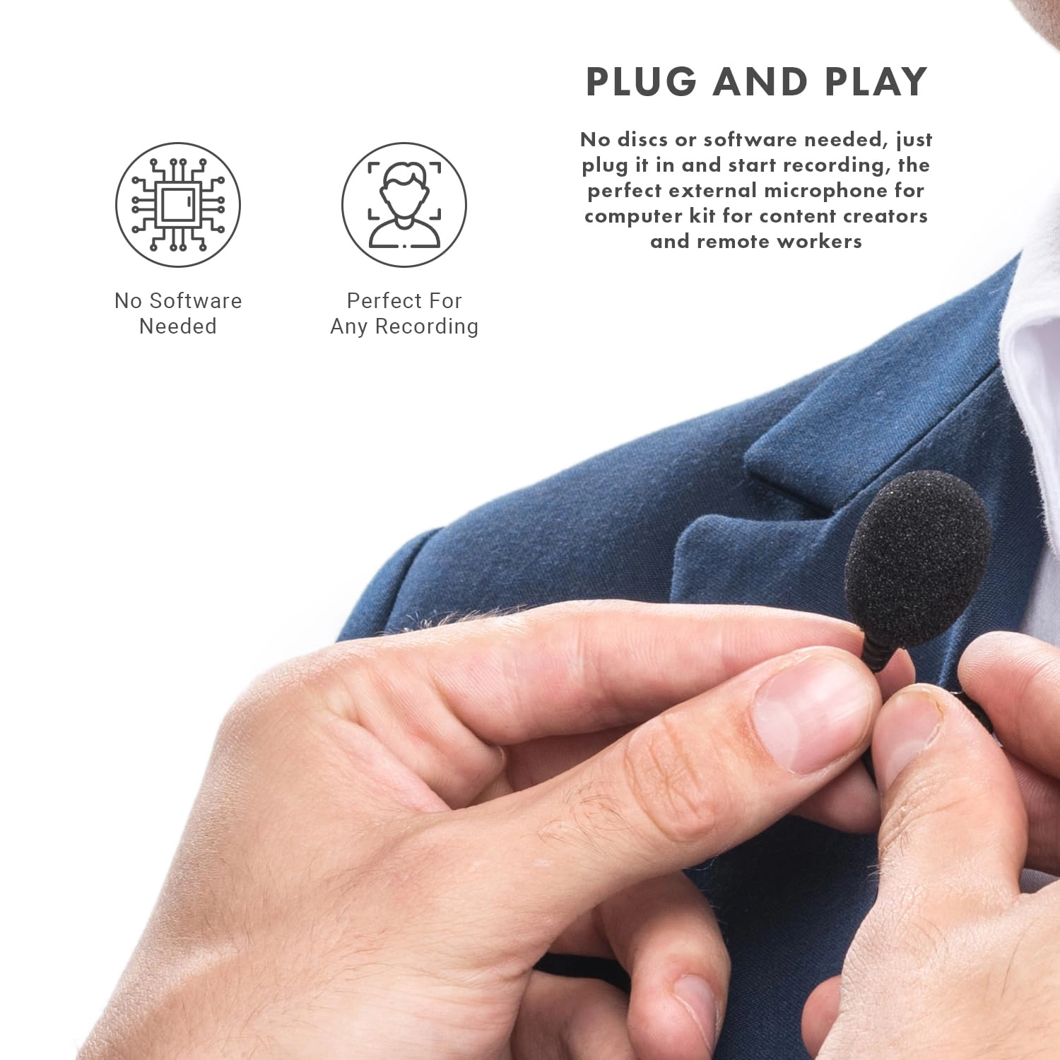 Movo LV1-USB Lavalier Microphone for Camera, Lapel for iPhone and Android Smartphones, Body Lav Mic, Clip On Microphone