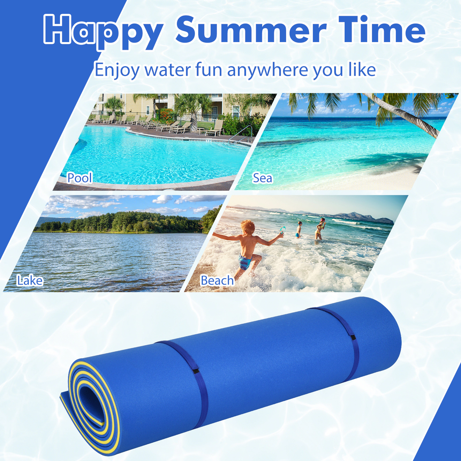 SUGIFT 9-ft x 6-ft 666.5-lb Capacity 3-Layer XPE Foam Lily Pad Floating Water Mat with 2 Bungee Tethers