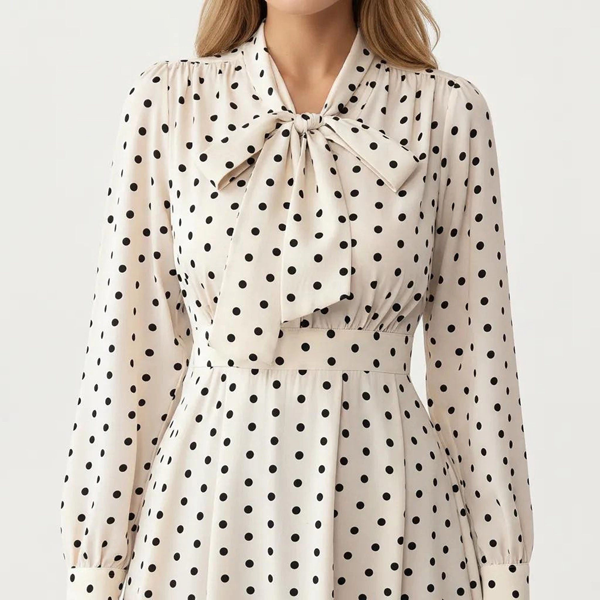 Anna-Kaci Womens Polka Dot Bow Tie V-Neck Midi Dress