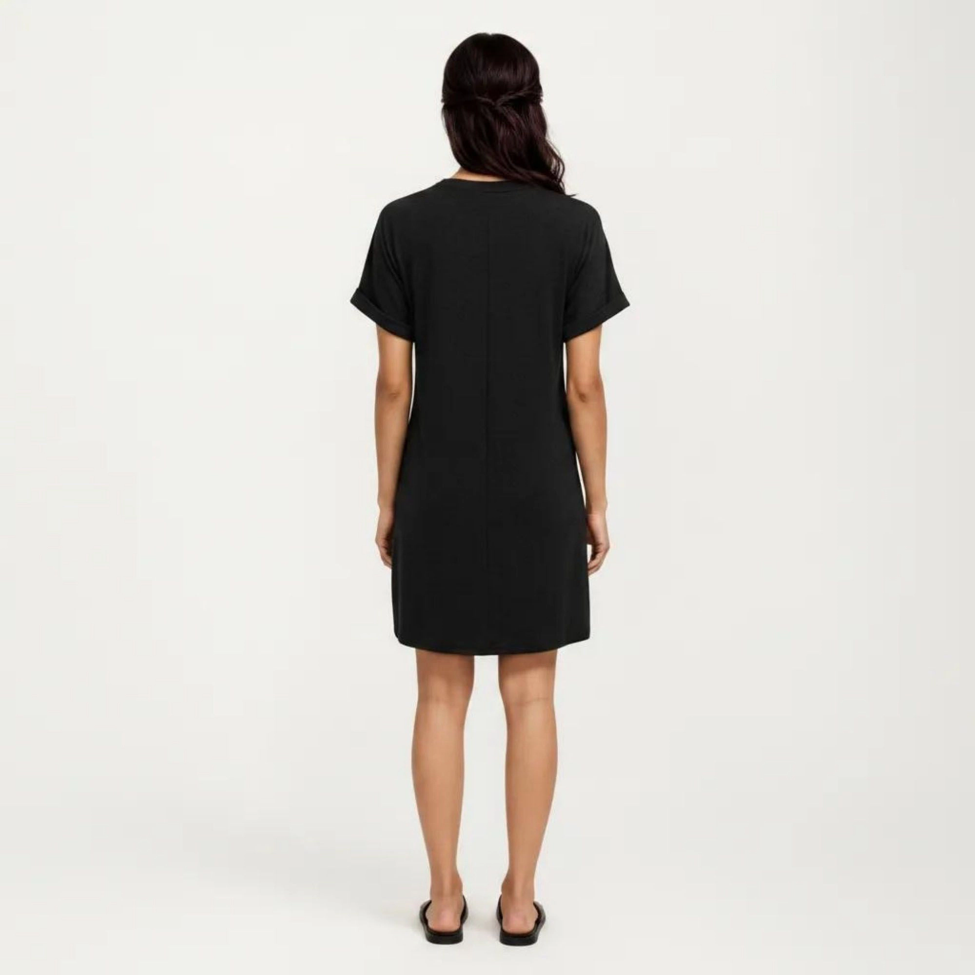 Anna-Kaci Women's Short Sleeve V Neck Button Detail Relaxed Fit Casual Tunic Shift Dress