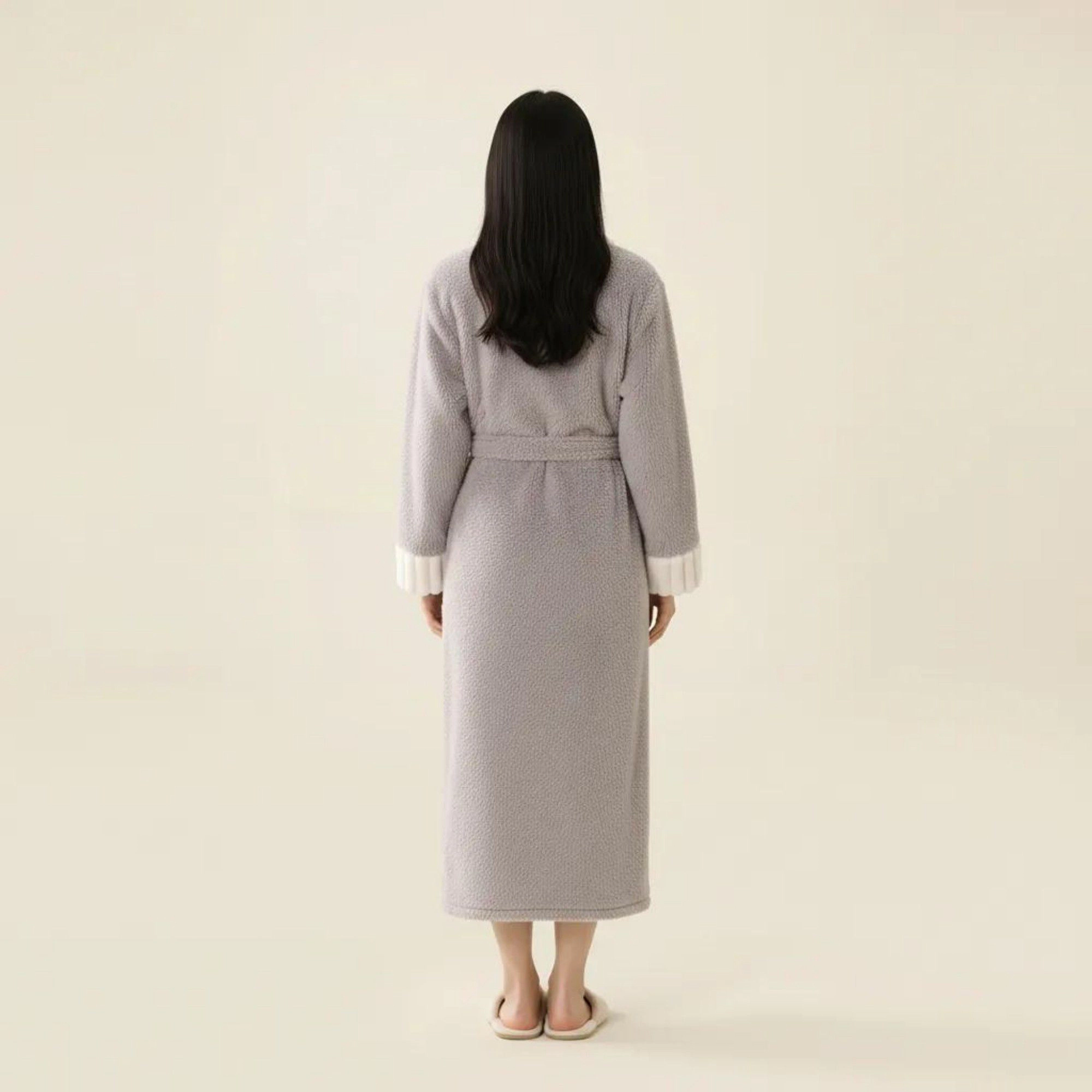 Anna-Kaci Women's Plush Long Robe with Contrast Trim Shawl Collar Tie Waist Belt Soft Warm Full Length Bathrobe