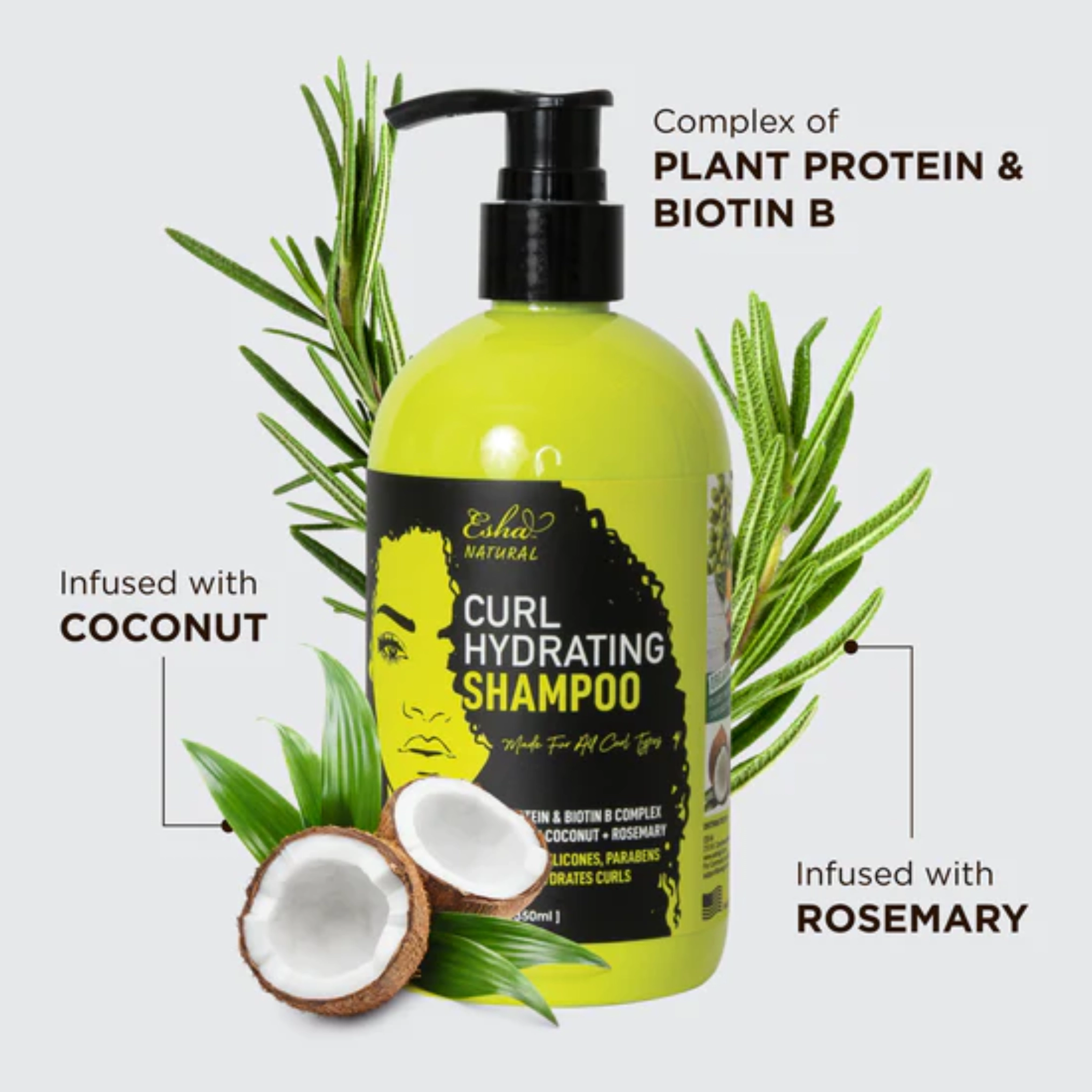Esha Unisex Coconut, Plant Protein & Biotin Shampoo for Curly Hair Natural Curl Hydrating Shampoo