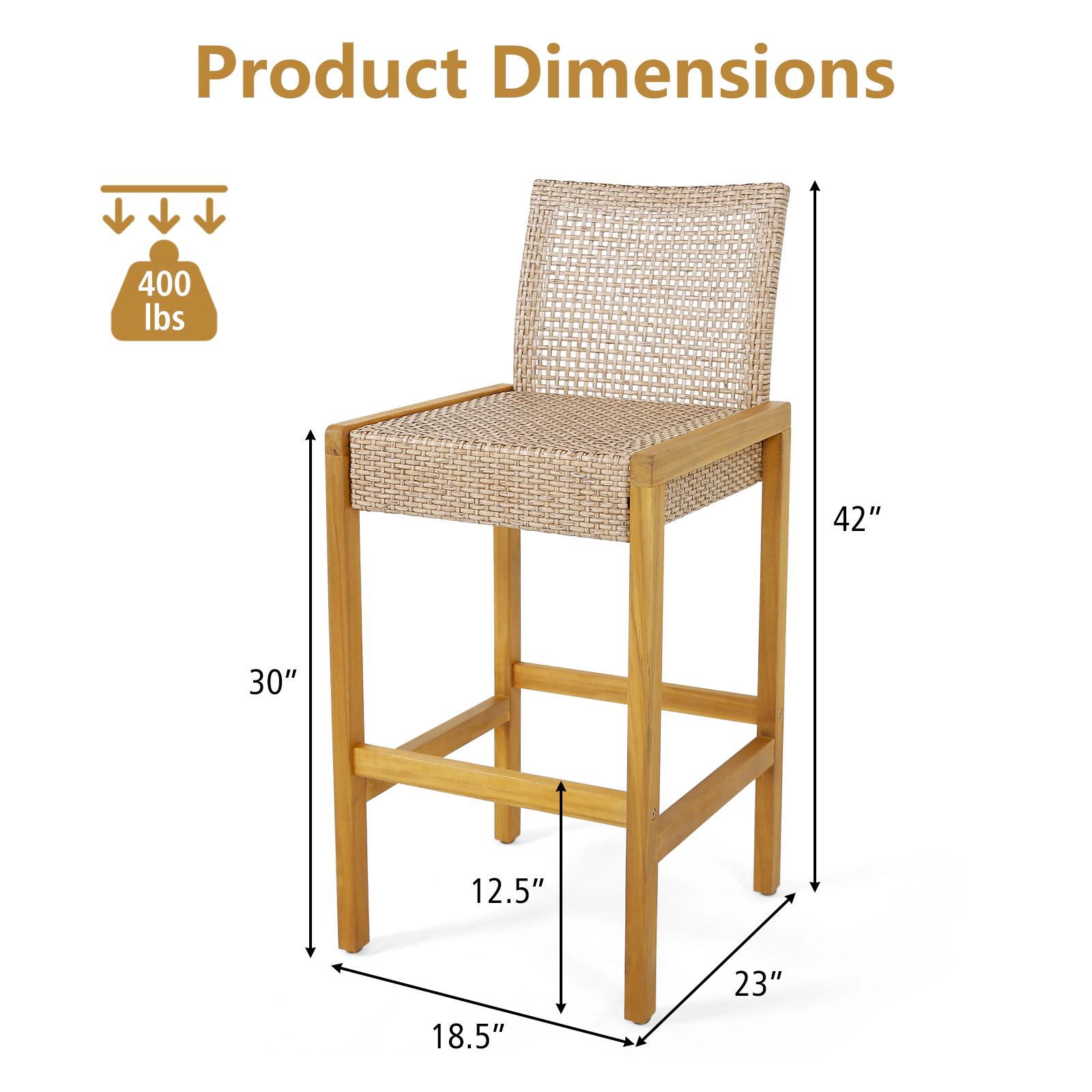 SUGIFT Rattan Patio Barstools Dining Chairs with Backrest 400-Lb Capacity 30-in Seat Height Light Brown Teak