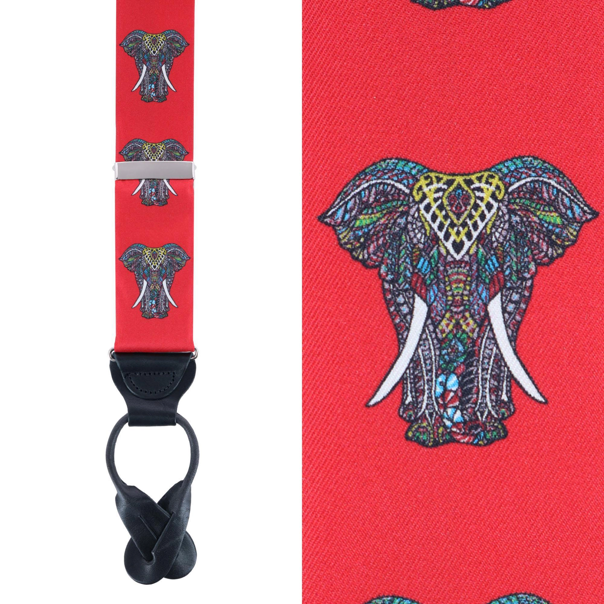 Trafalgar Men's Hanno Tribal Elephant Button End Silk Suspenders