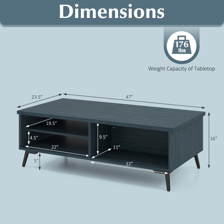 Hivvago Retro-Inspired 2-Tier Coffee Table with Shelved Storage