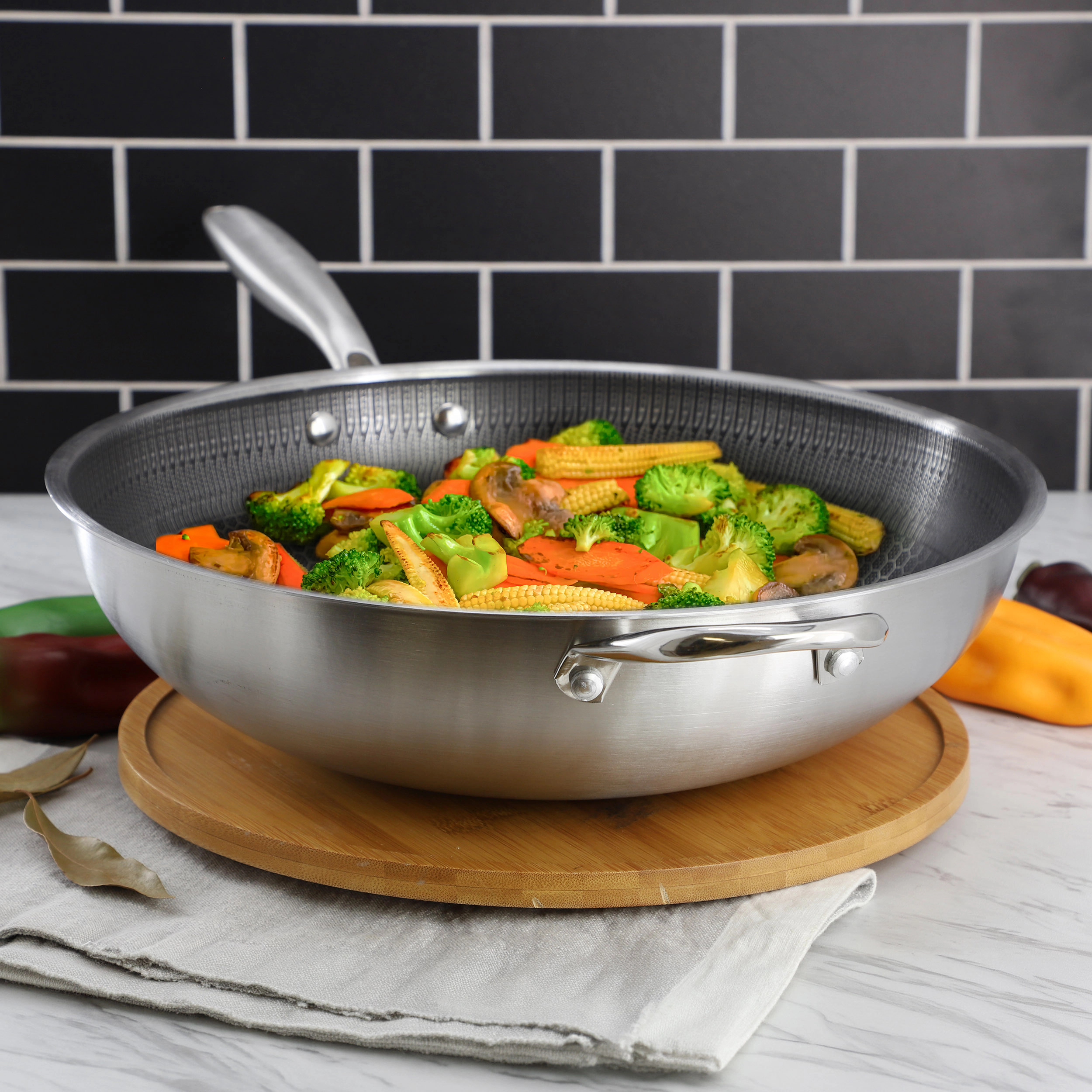 Gibson Home Stargaze 14in Embossed Interior Stainless Steel Wok