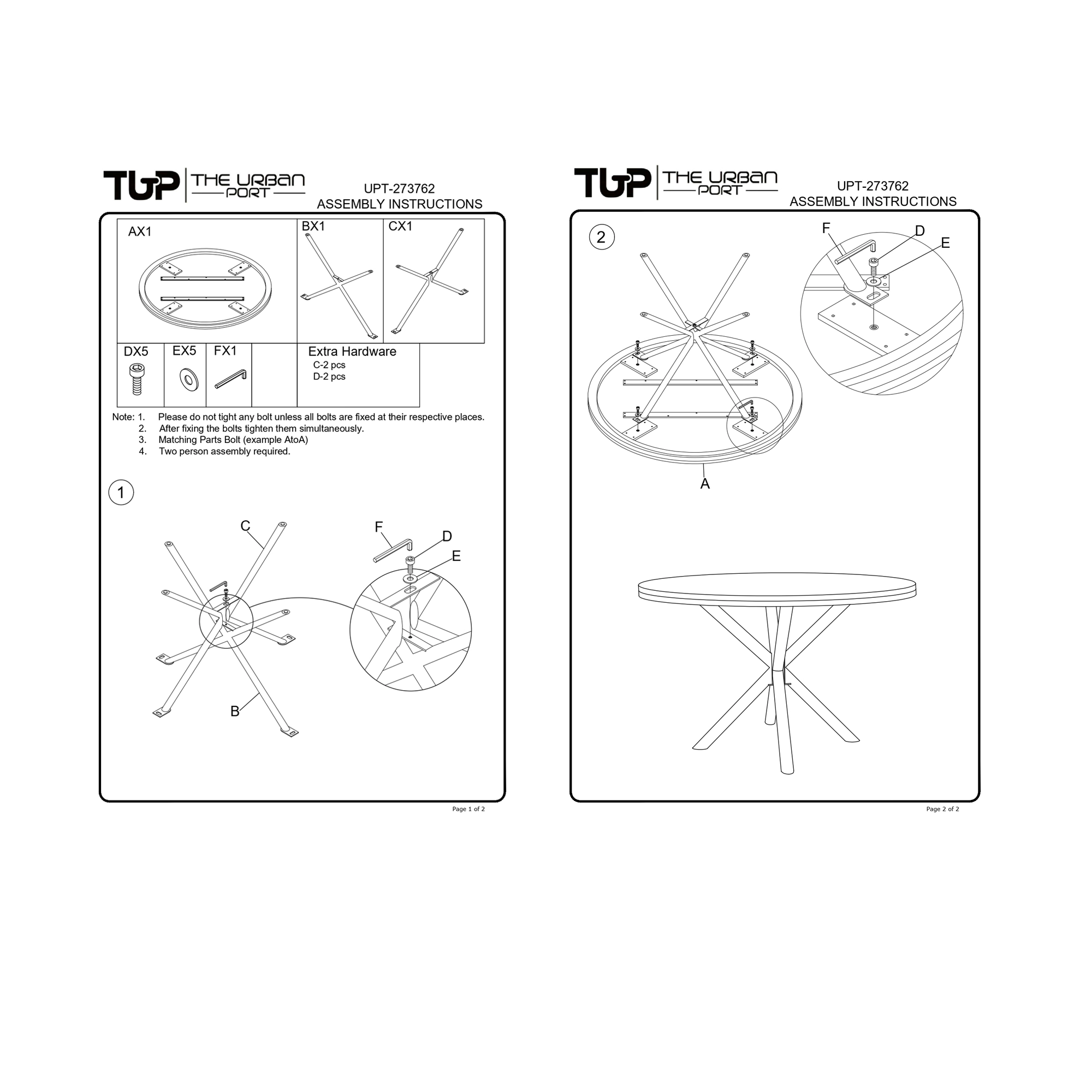 The Urban Port 48 Inch Handcrafted Dining Table, Solid Mango Wood Round Top with Iron Crisscrossed Legs, Brown and Black