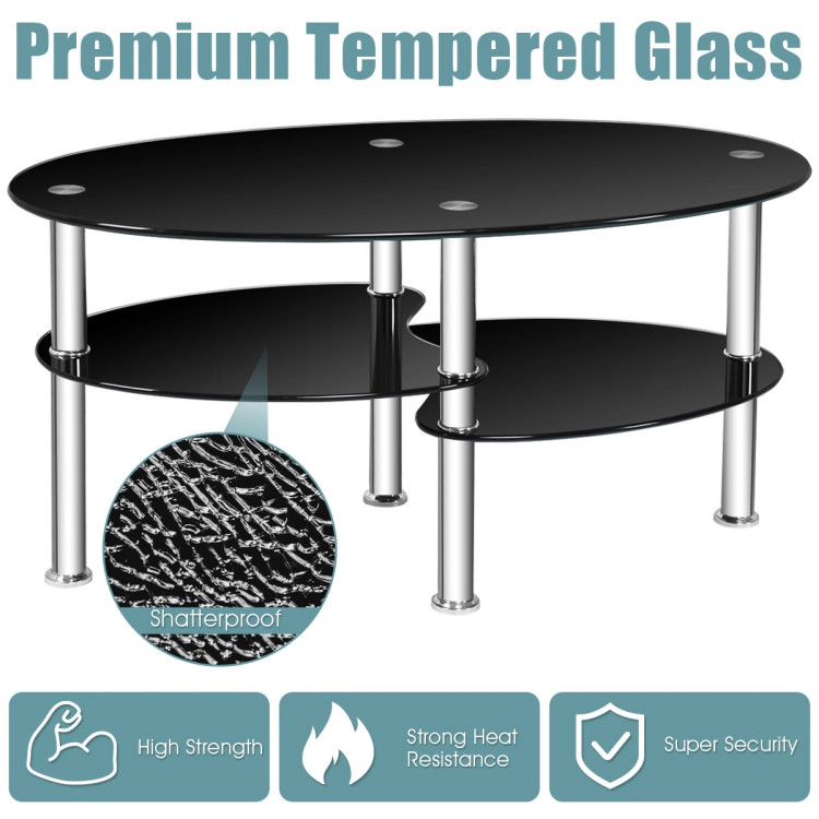 Hivvago Contemporary Oval Side Table with Glass Finish