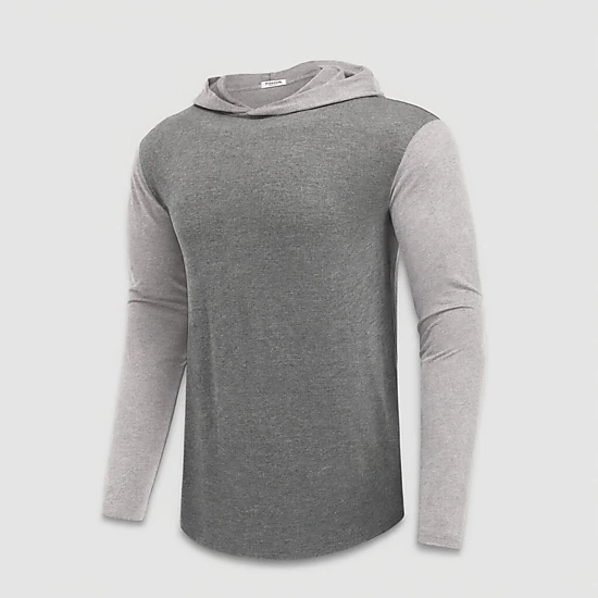 Pinspark Mens Casual Long Sleeve Hoodies Solid Lightweight Pullover Curved Hem Tops