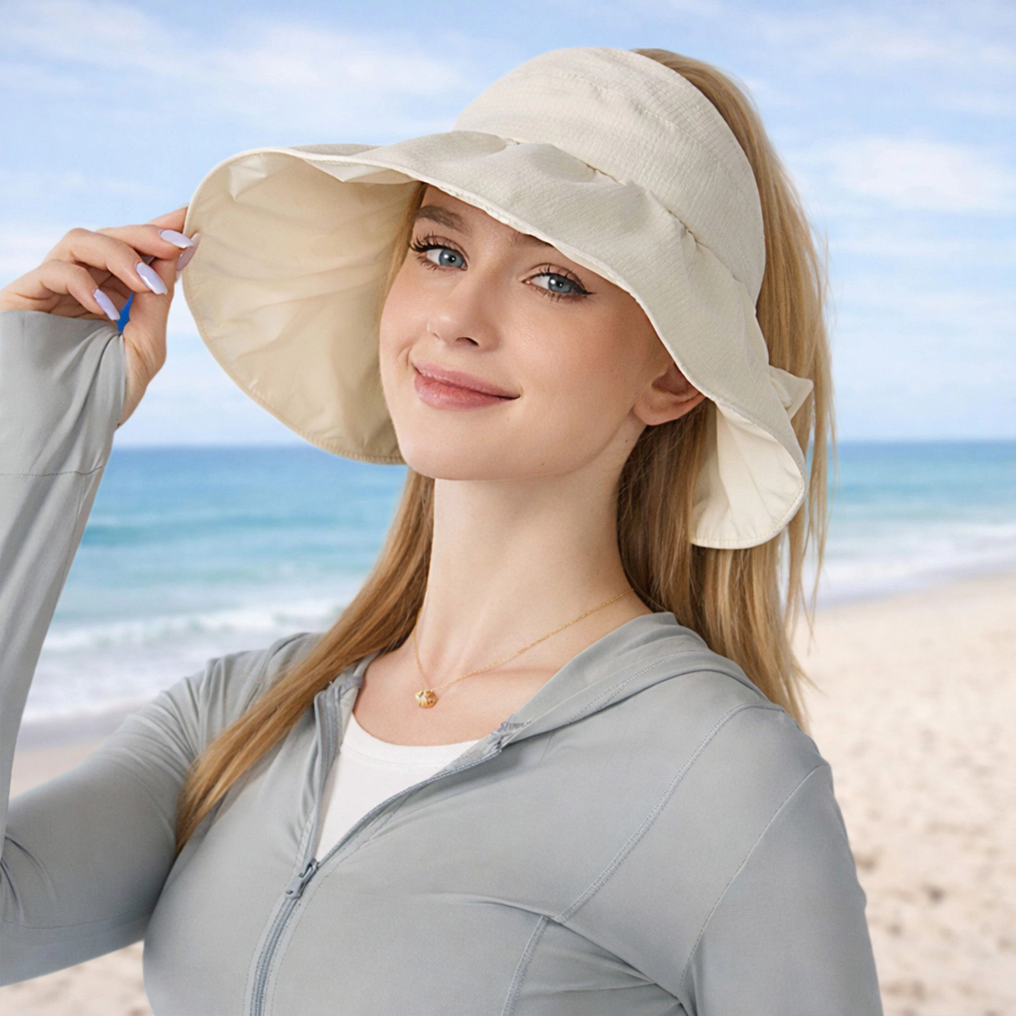 Anna-Kaci Womens Sun Hat with Ponytail Opening UV Protection Packable Summer Beach