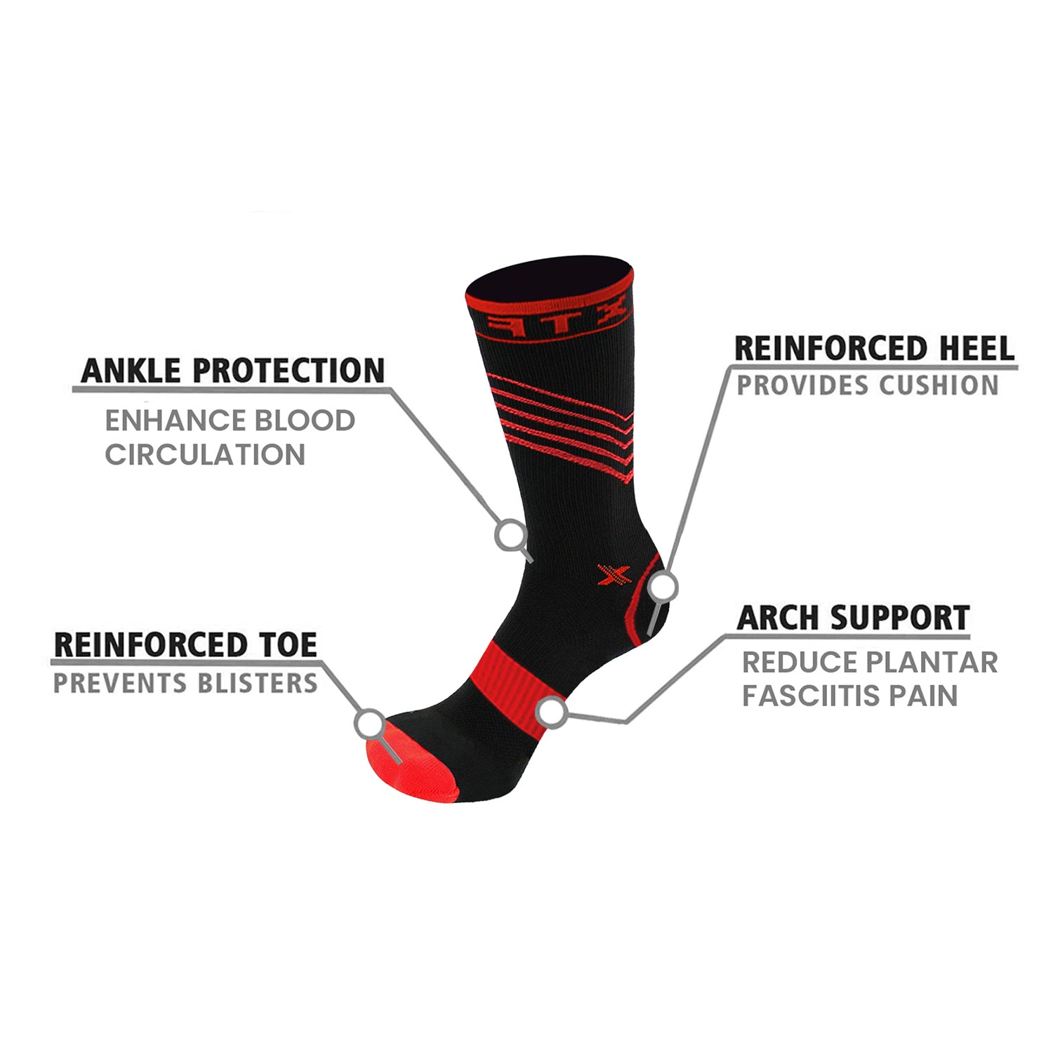 Extreme Fit Crew Compression Socks - Made For Running, Athletics - 6 Pair