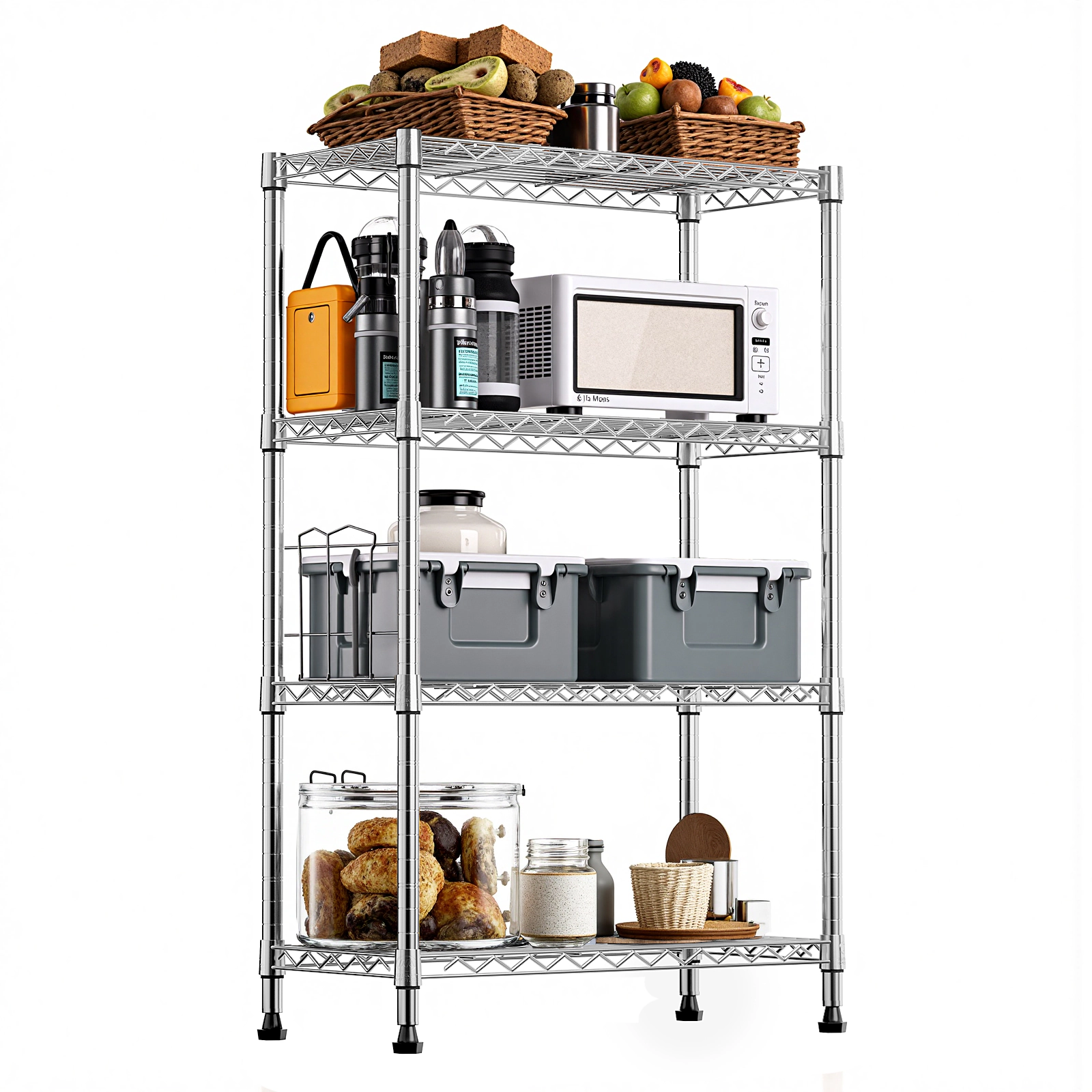 Flynama Steel Master 4 Tier Chrome Wire Shelving 1000lb Heavy Duty Space Saving Rack for Home Kitchen and Office