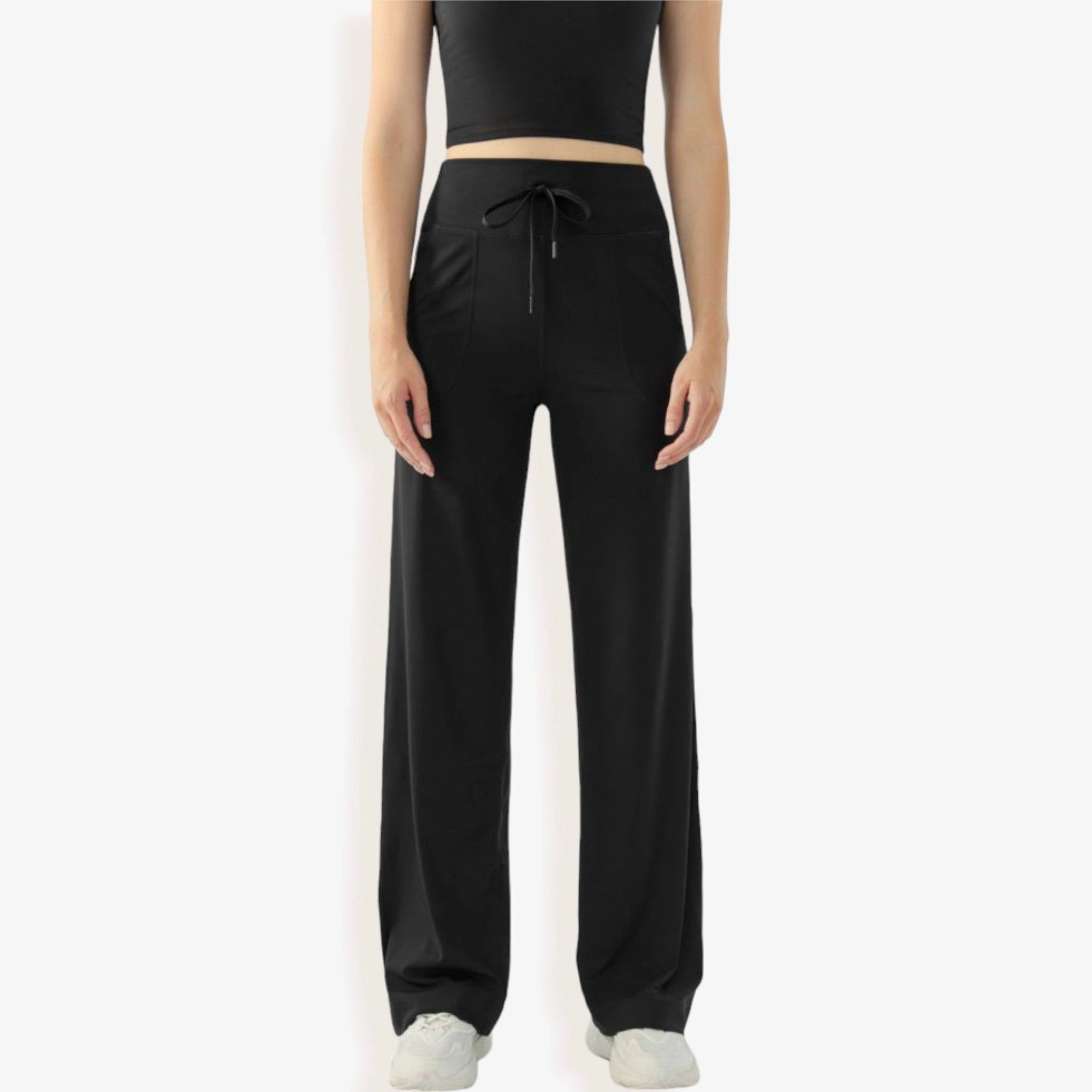 Anna-Kaci Women's High-Waisted Wide-Leg Lounge Pants with Drawstring and Pockets
