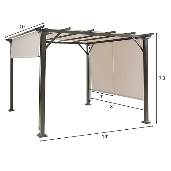 SUGIFT 10-ft x 10-ft Beige Metal Frame Patio Gazebo with Retractable Waterproof Canopy and 8 Anchors