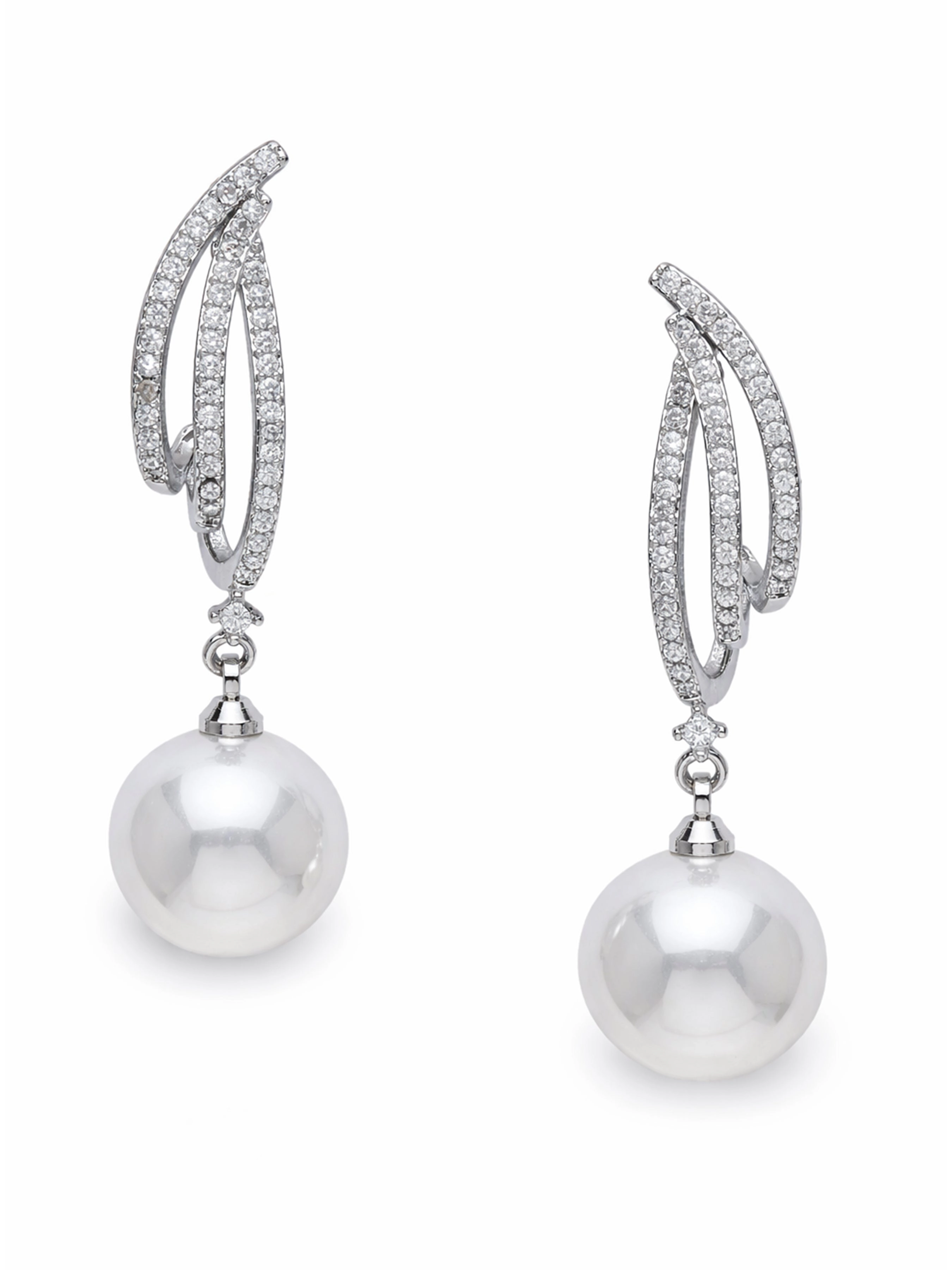 AGP PARIS Womens Curved Pavé Pearl Drop Earrings