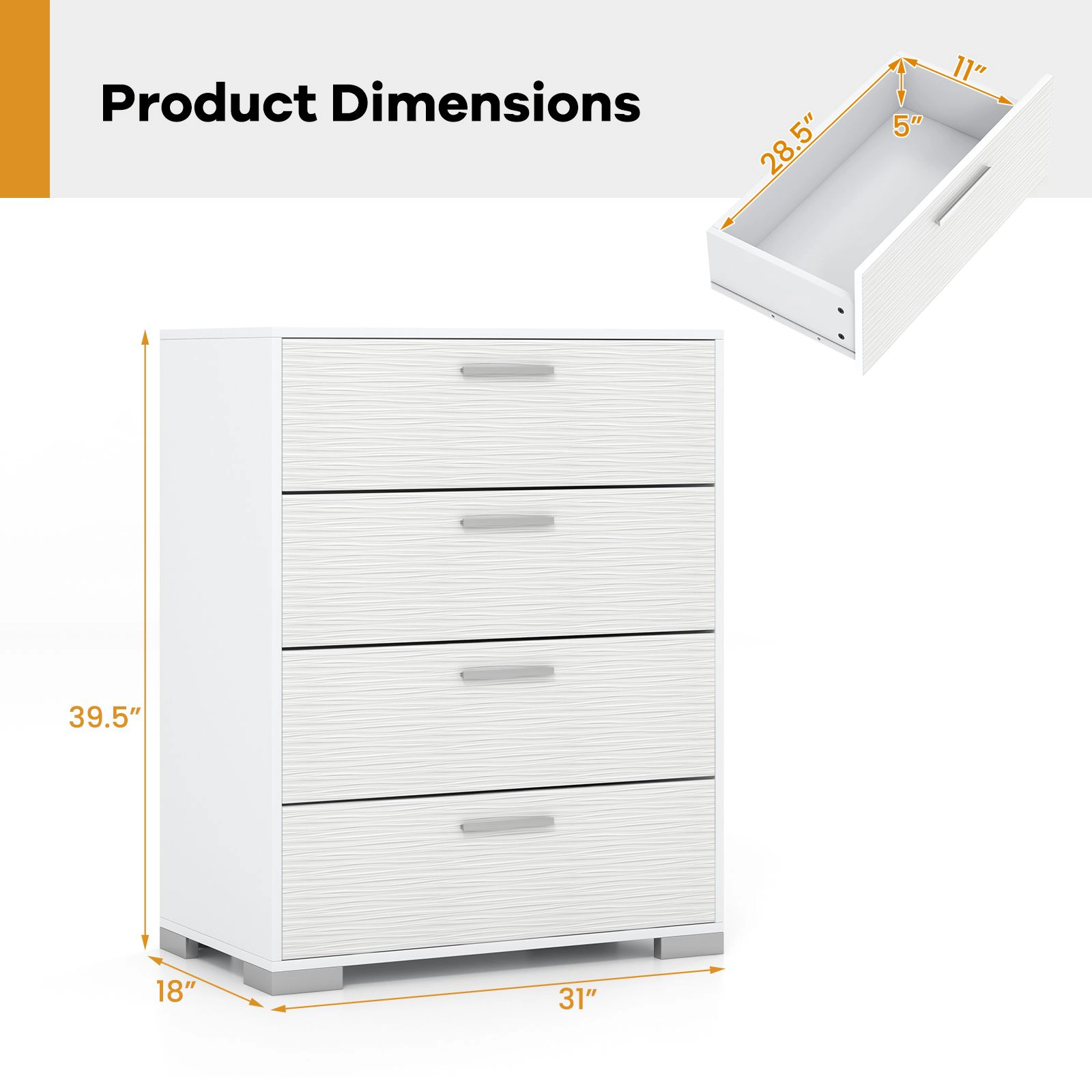 SlickBlue Tall 4-Drawer Storage Chest with Metal Legs and Modern Finish