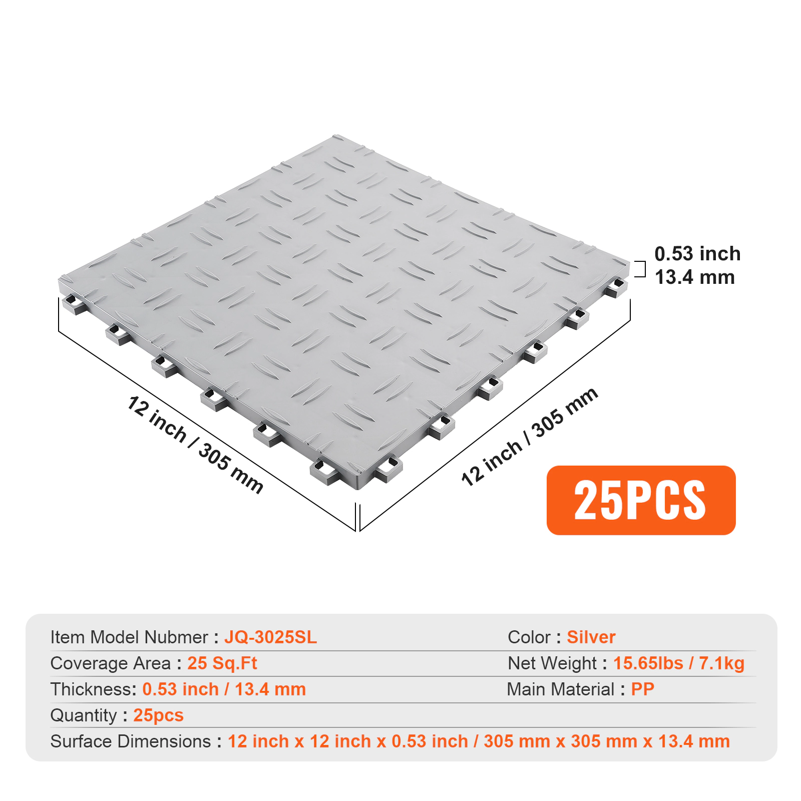 HONGGE Garage Tiles Interlocking 12 x 12 x 0.53 inch Garage Floor Covering Tiles Non-Slip Double-Sided Texture Garage
