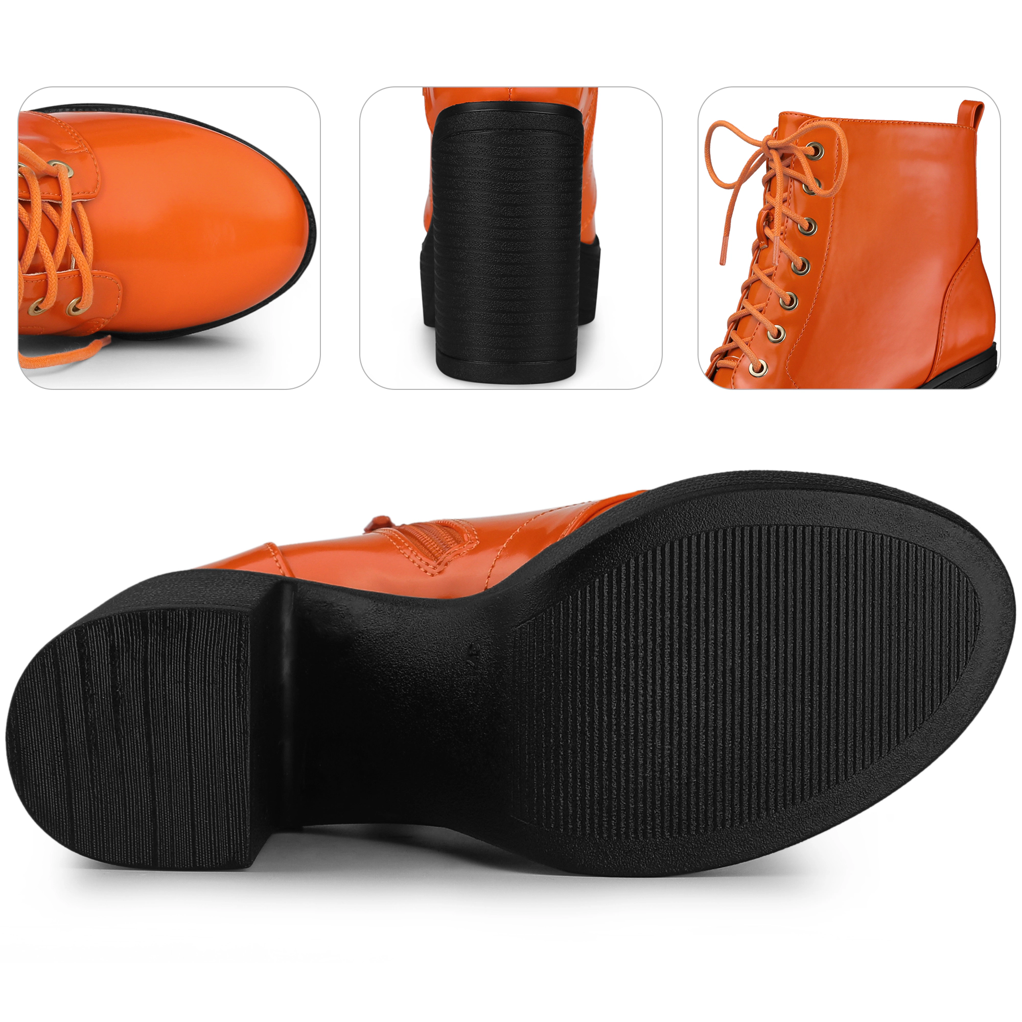 BLISSFUL STEP Women Faux Leather Lace-Up Platform Chunky Heel Combat Boots