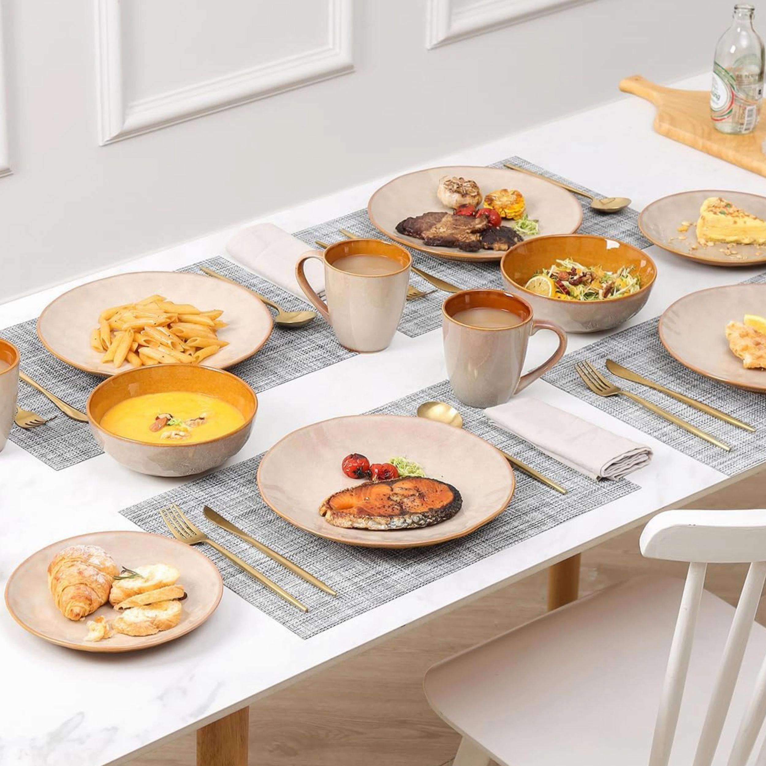 Stock Preferred Pack of 6 32oz Fluted Stoneware Pasta and Salad Bowl Set