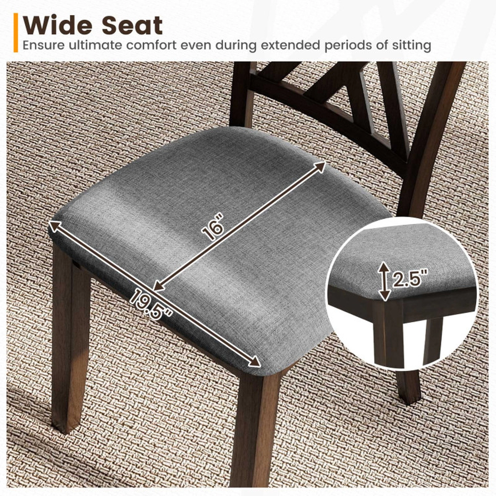 SUGIFT Gray Linen Upholstered X Back Farmhouse Rubber Wood Frame Set of 4 Dining Chairs