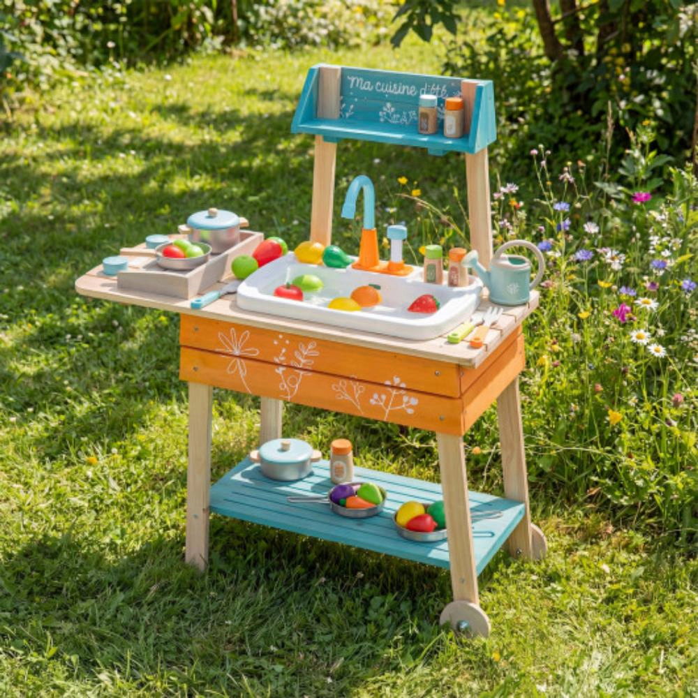 Hivvago Outdoor Kids Play Kitchen Set Wooden Toy Kitchen Playset with Removable Sink