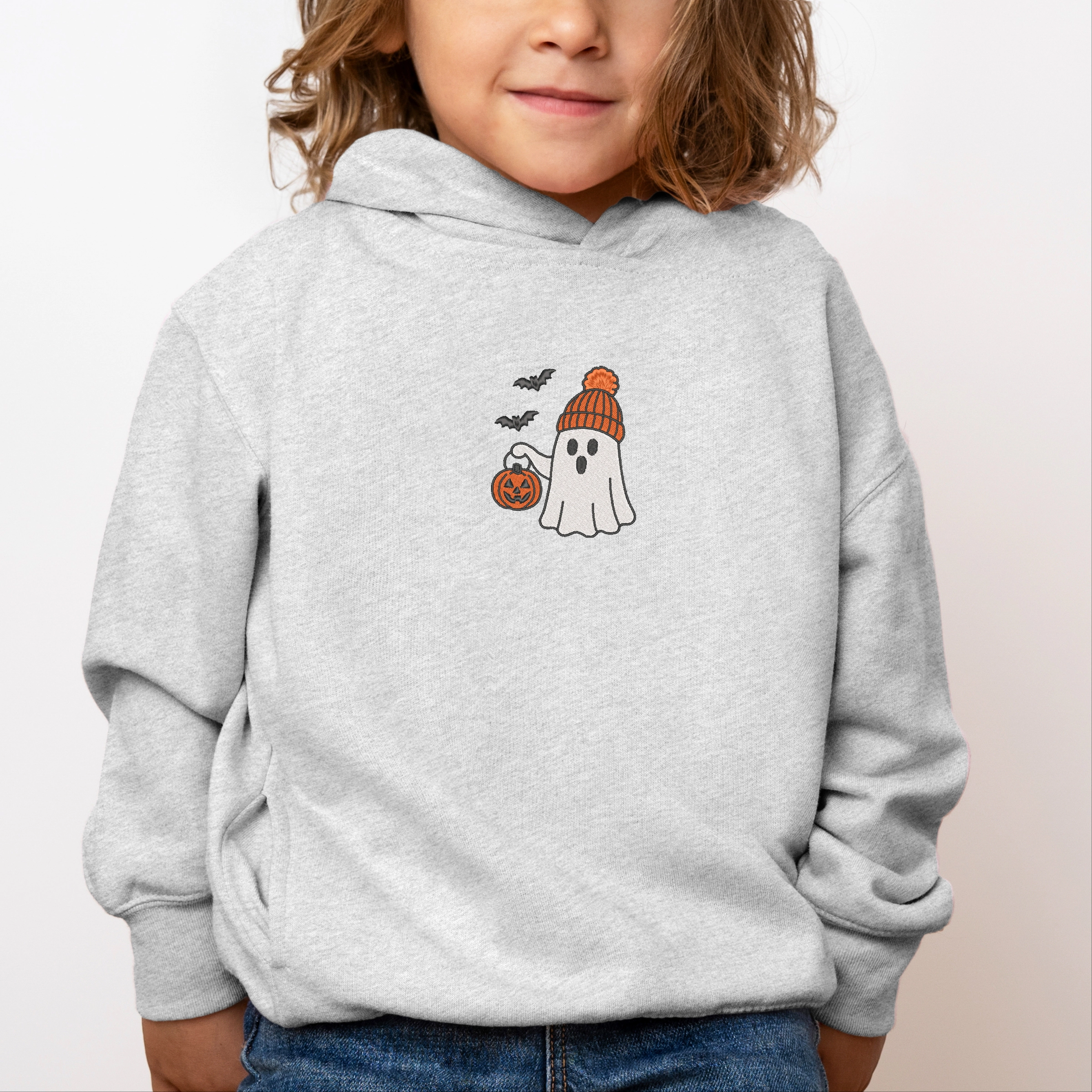 The Juniper Shop - Toddler Hoodie Embroidered Beanie Ghost