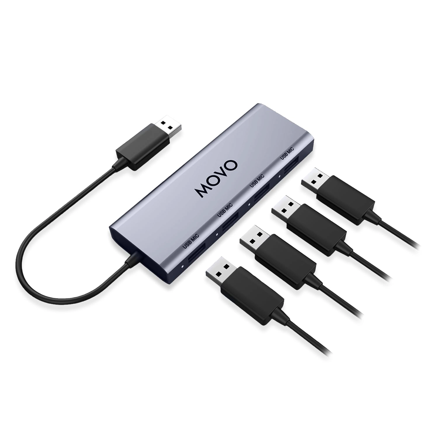 Movo UMX-1 USB Microphone Hub – 4-Port Powered USB Interface for Podcasting and Streaming Mics – Low-Noise, High-Speed