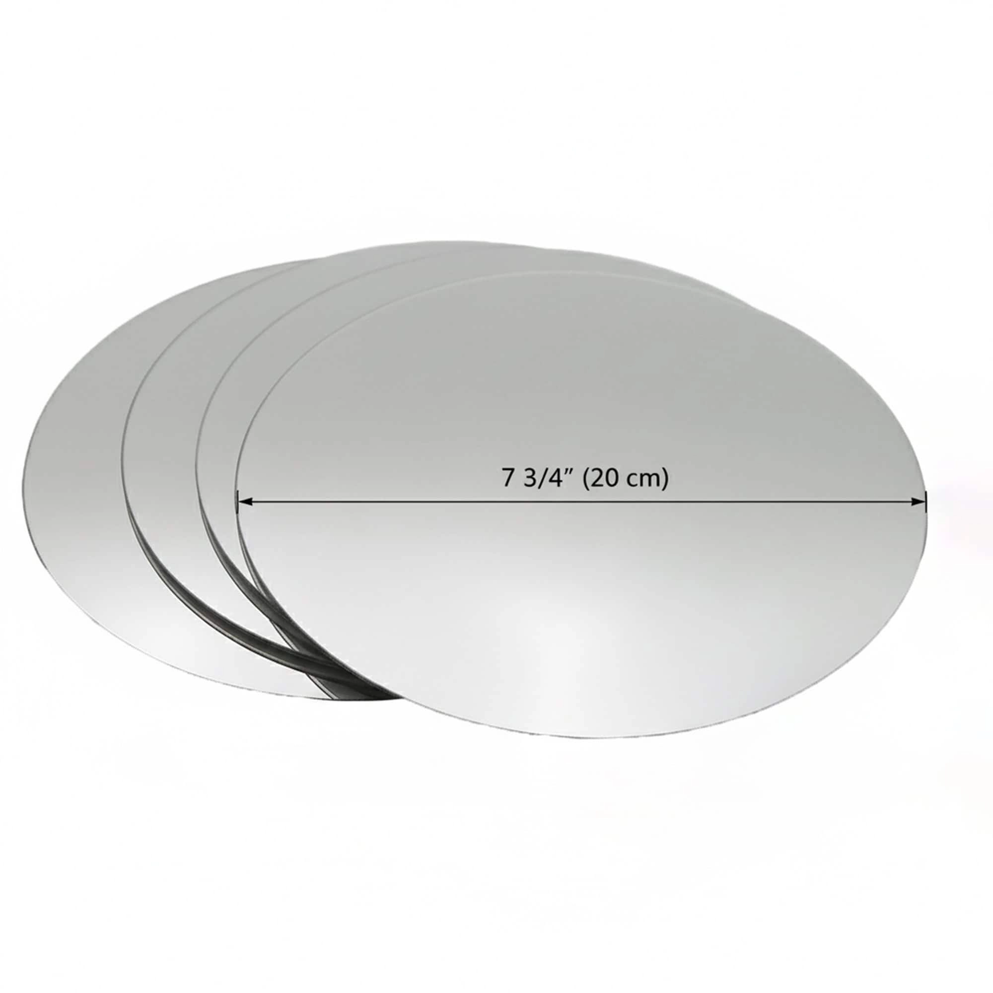Evideco French Home Goods Set of 4 Self-Adhesive 7.12" Round Frameless Glass Mirrors, Silver