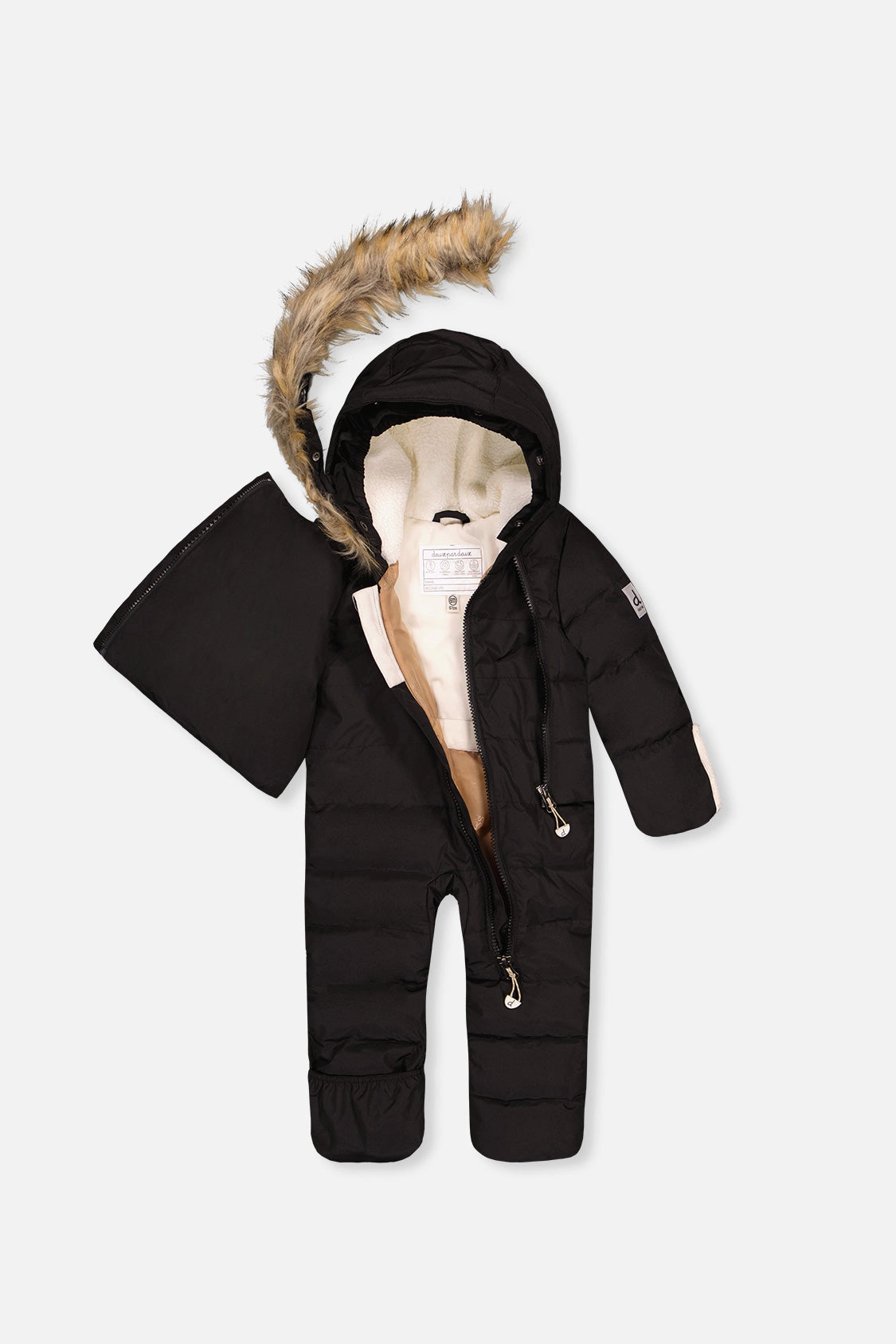 Deux par Unisex Snug One Piece Snowsuit Adapted for Car Seats with Faux Fur-Trimmed Hood