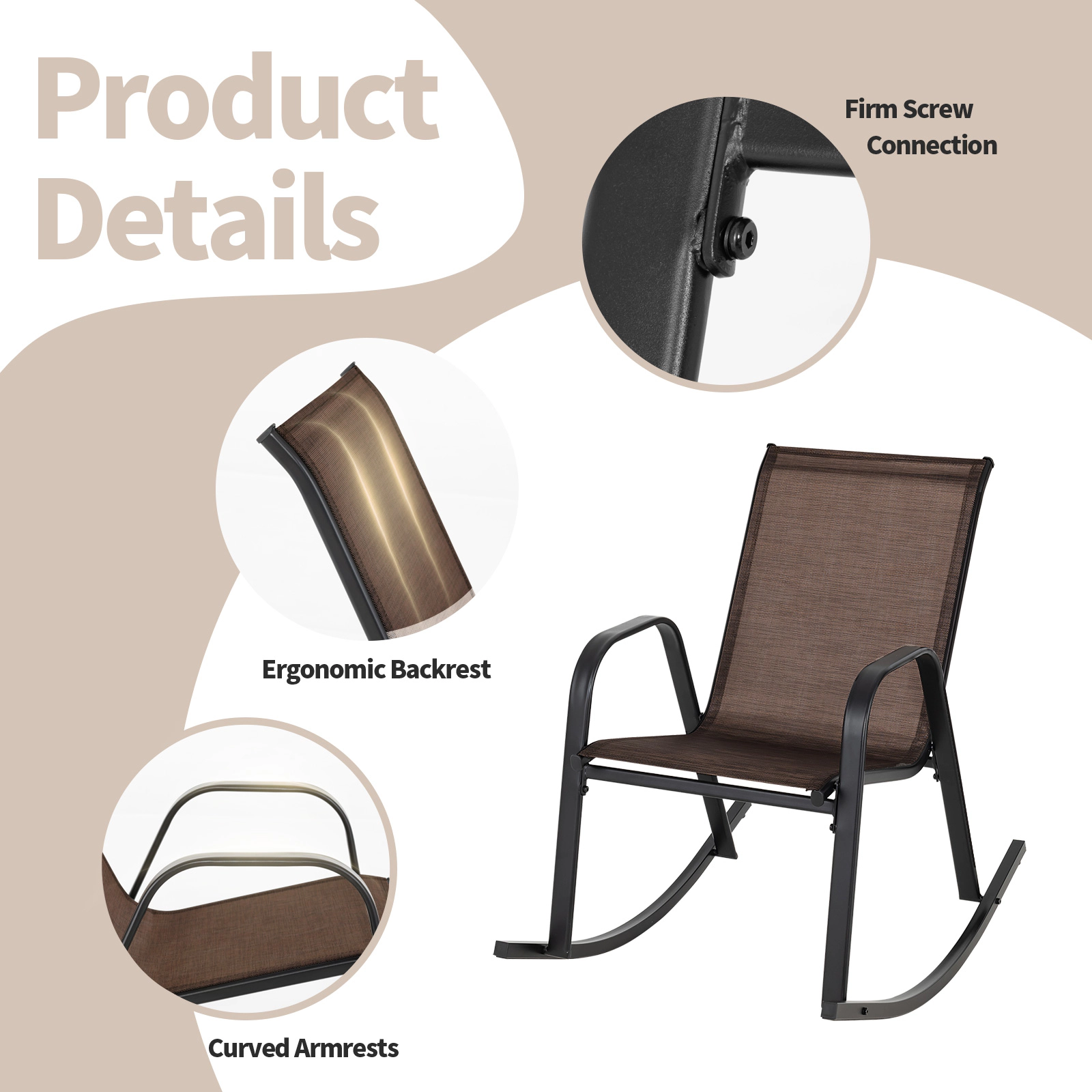SUGIFT Set of 2 Brown Metal Outdoor Rocking Chairs